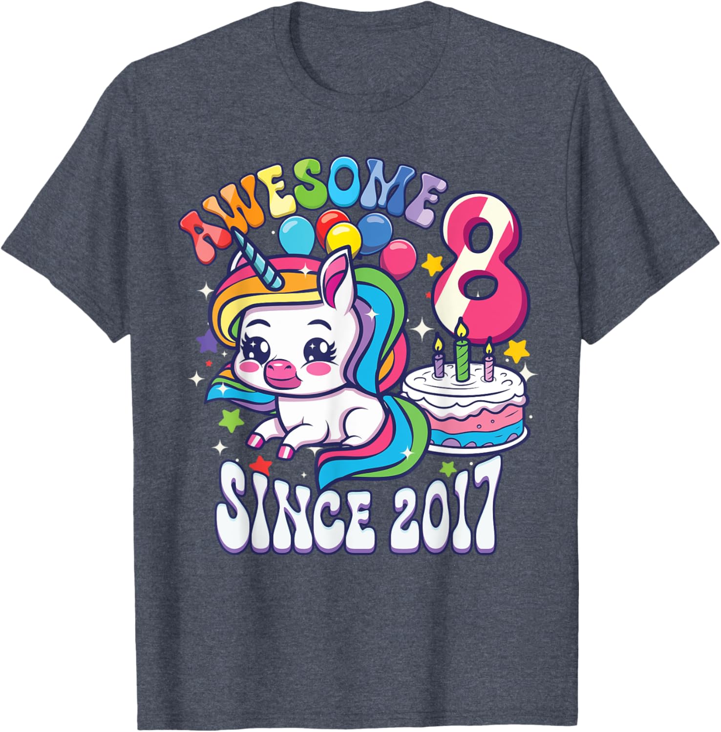 8th Birthday Unicorn T-Shirt Awesome Since 2017 Perfect Gift for Girls - 6