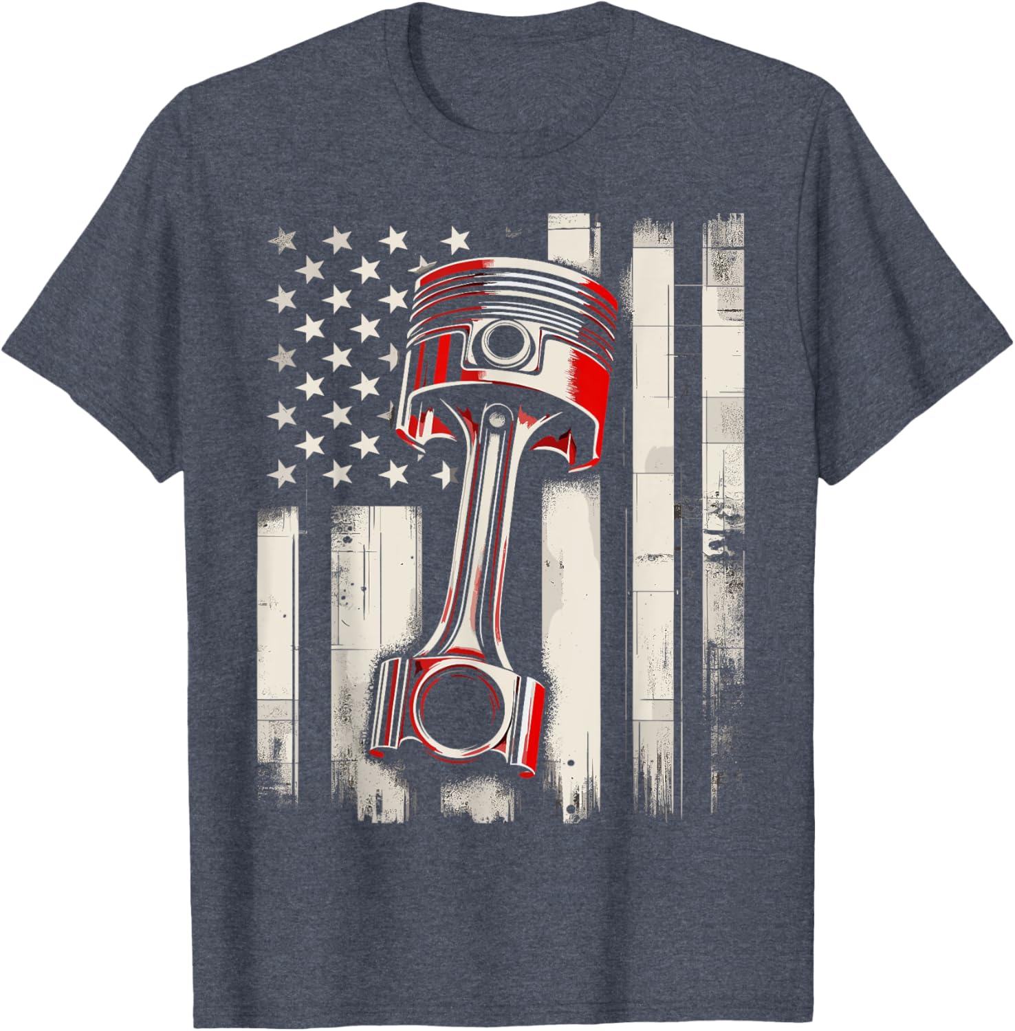 Vintage American Flag Piston Car Mechanic T-Shirt for Auto Enthusiasts - 11