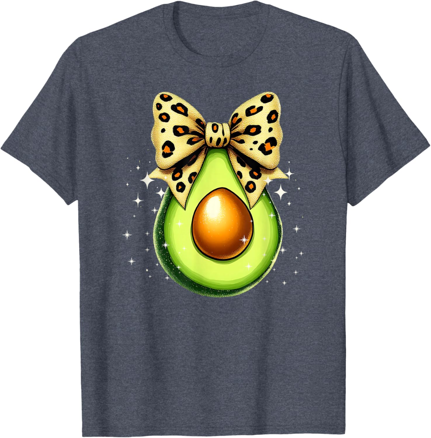 Cute Avocado Leopard Ribbon Bow T-Shirt for Women and Girls - 1