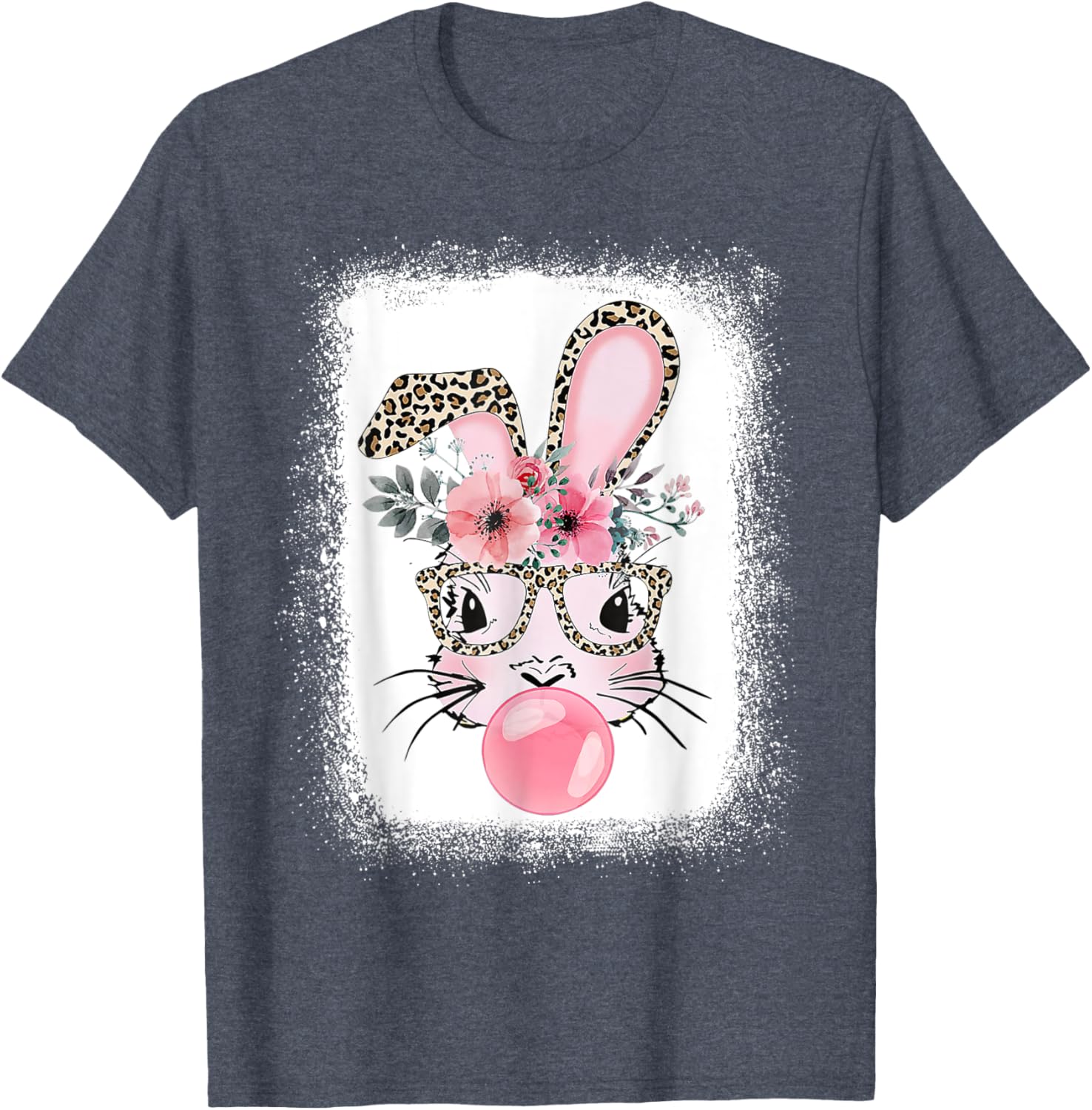Cute Bleached Bunny Blowing Bubble Gum T-Shirt for Easter Celebrations - 23