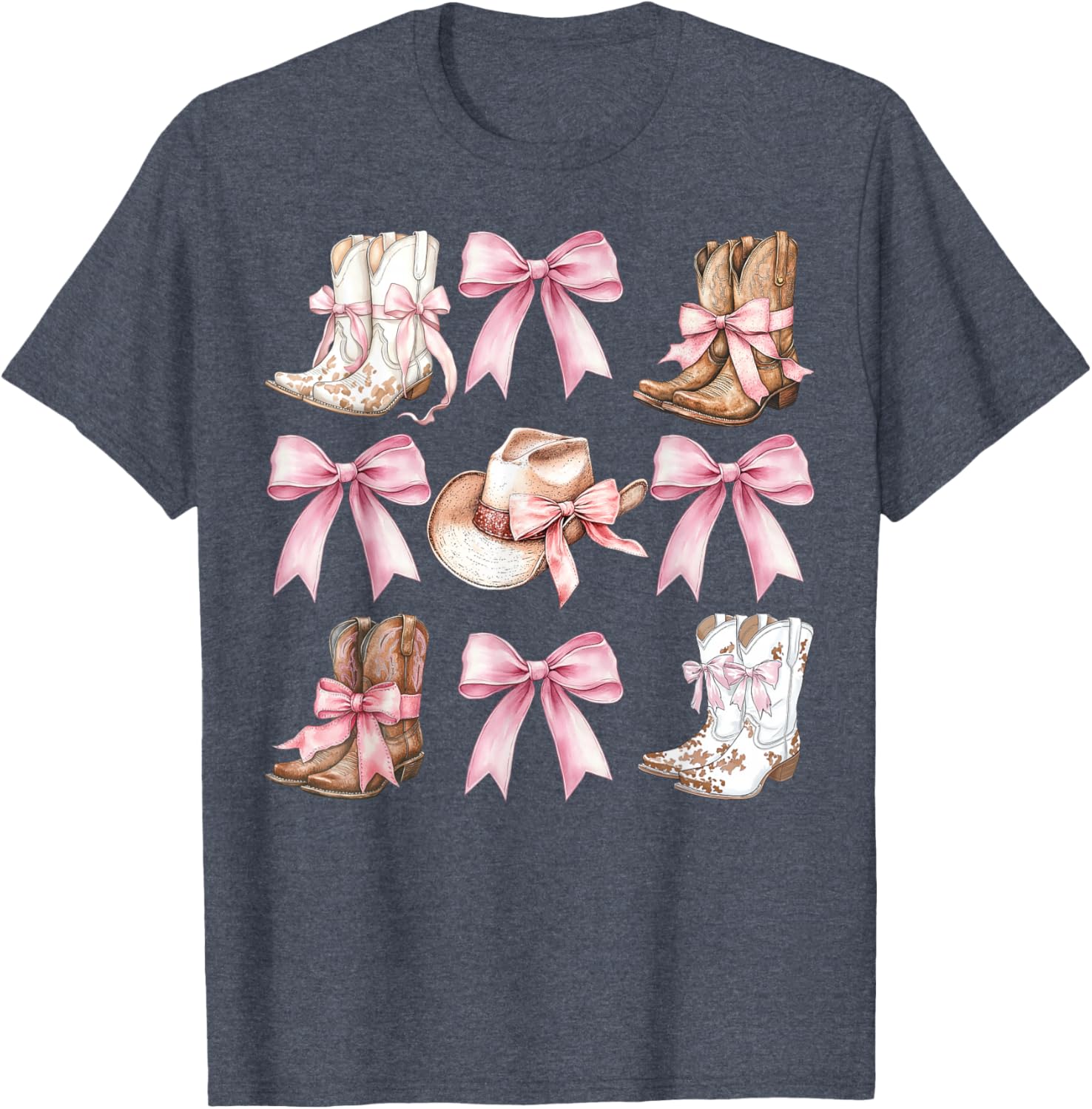 Coquette Cowgirl Boots with Pink Bows Stylish Y2K Womens T-Shirt - 23