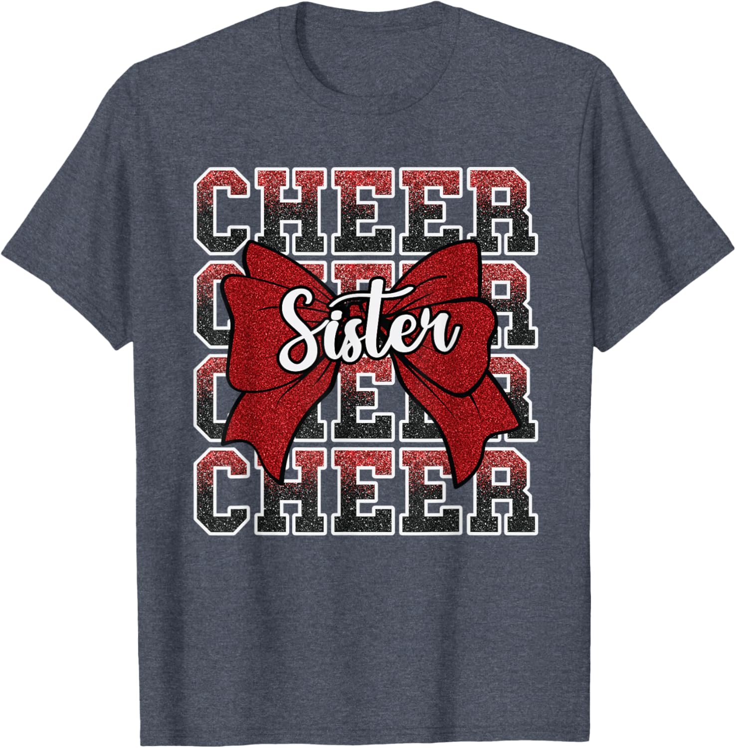 Coquette Cheer Sister Bow Red T-Shirt for Sport Cheerleaders - 5