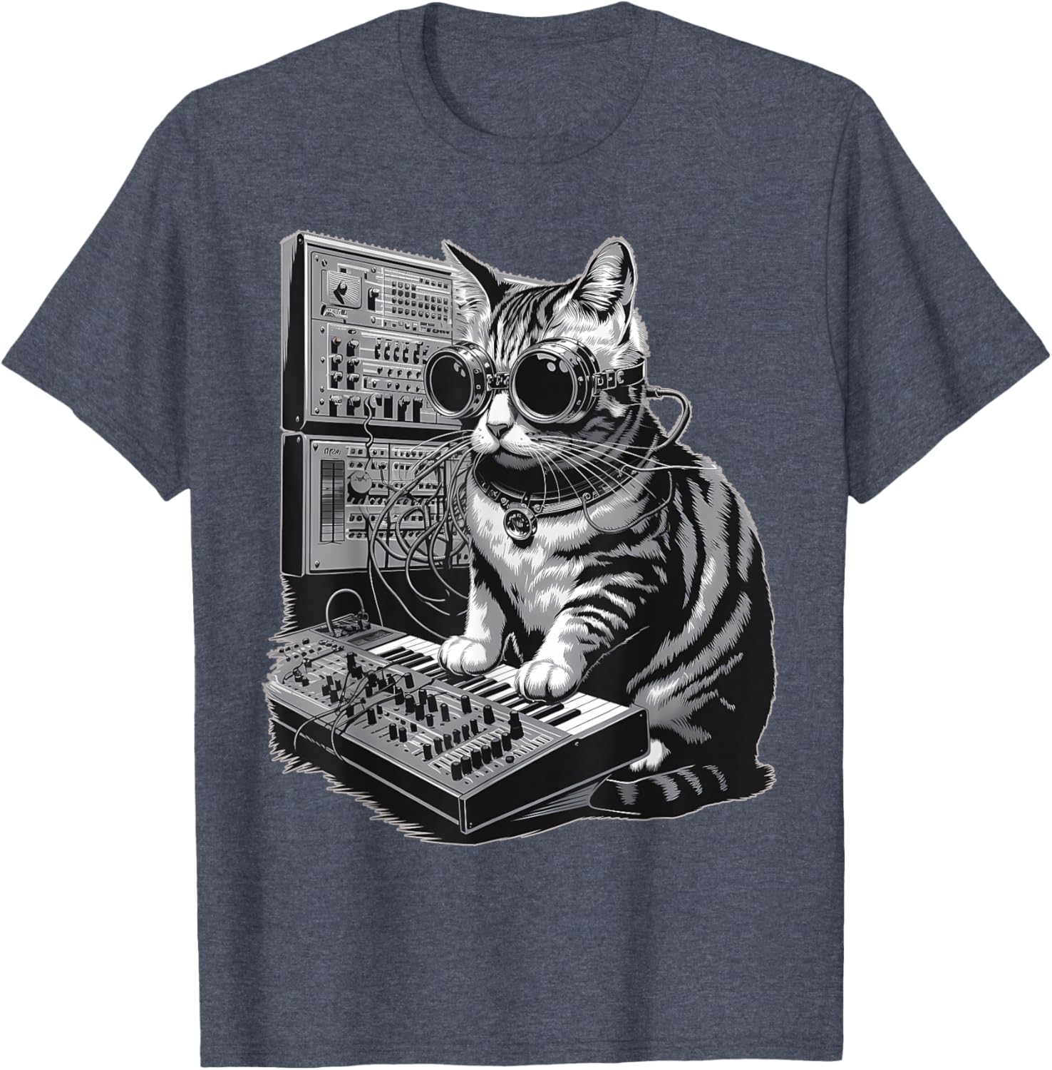 Steampunk Cat Playing Synthesizer Techno Music T-Shirt for Cat Lovers - 8