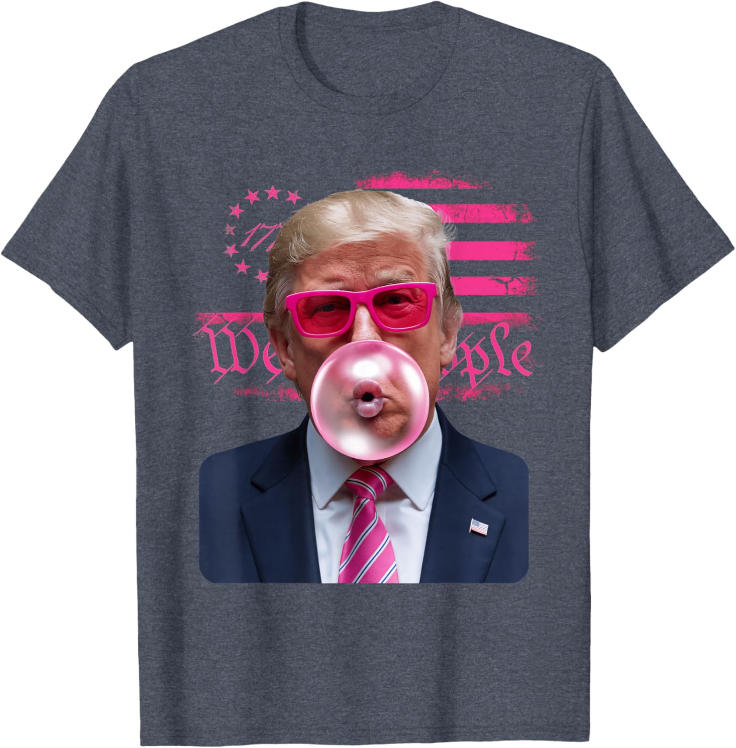 Trump Pink Glasses Bubble Gum 4th of July American Flag T-Shirt - 10