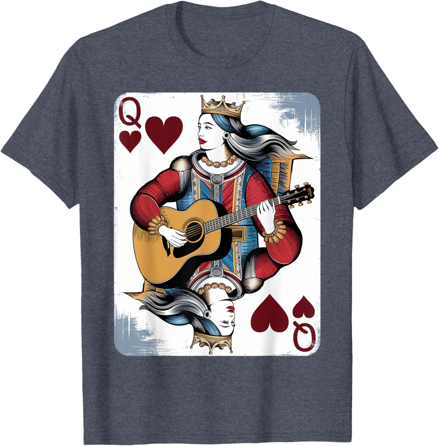 Vintage Queen of Hearts Guitarist T-Shirt for Music and Card Game Lovers - 13