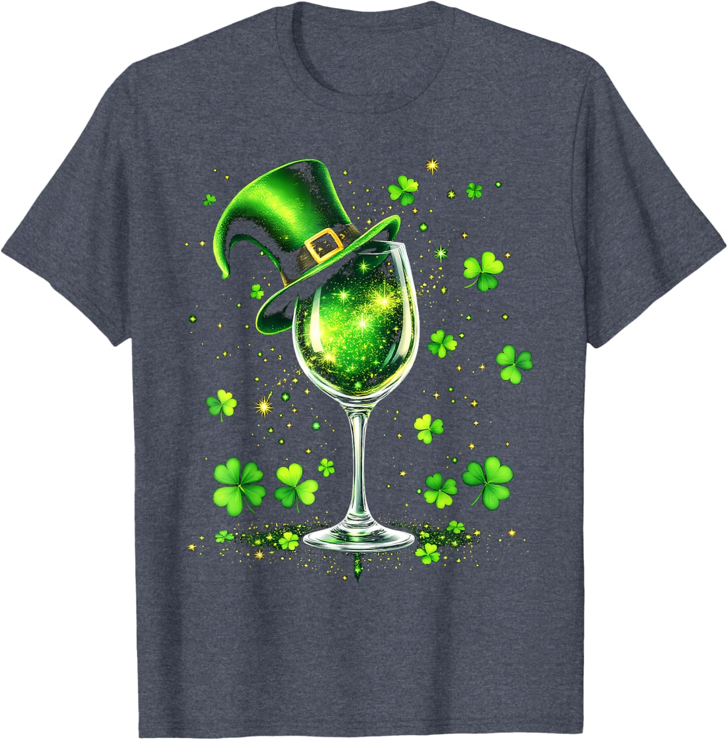 St Patricks Day Shamrock Wine Glass and Leprechaun Hat T-Shirt - 7