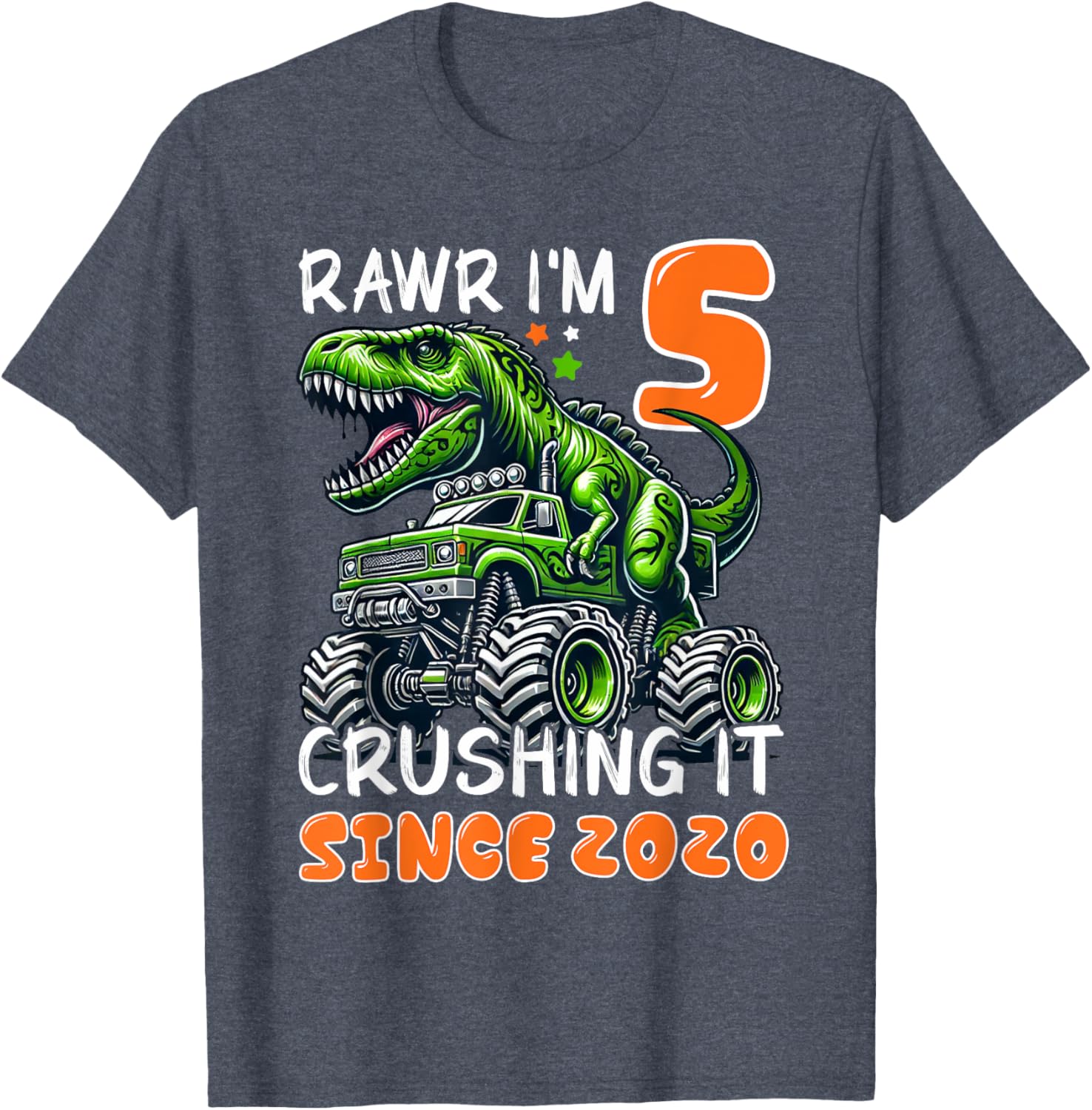 5th Birthday Monster Truck Dinosaur T-Shirt for Boys Rawr I'm 5 Fun! - 28