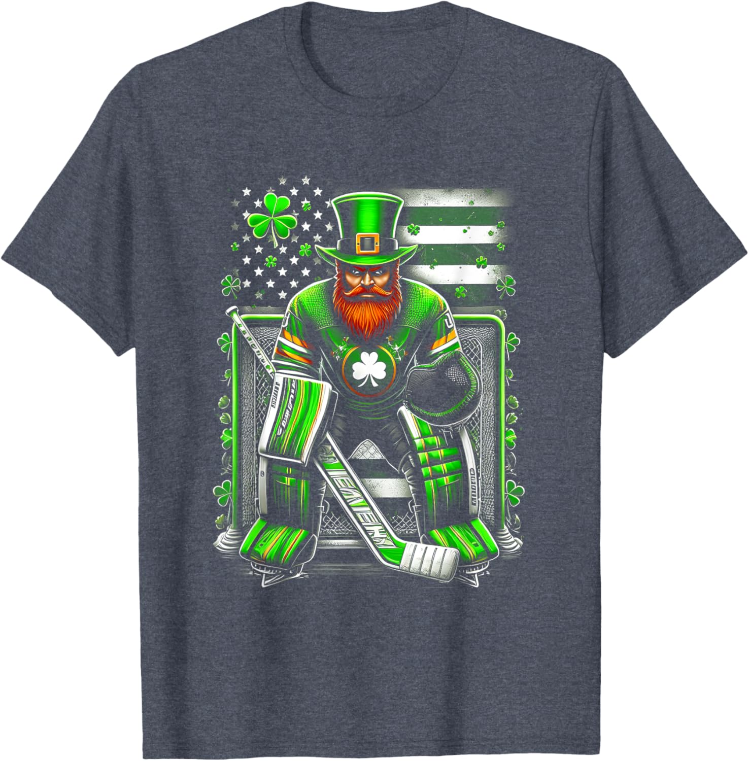 American Flag Hockey Goalie Shamrock T-Shirt for Saint Patrick's Day - 6