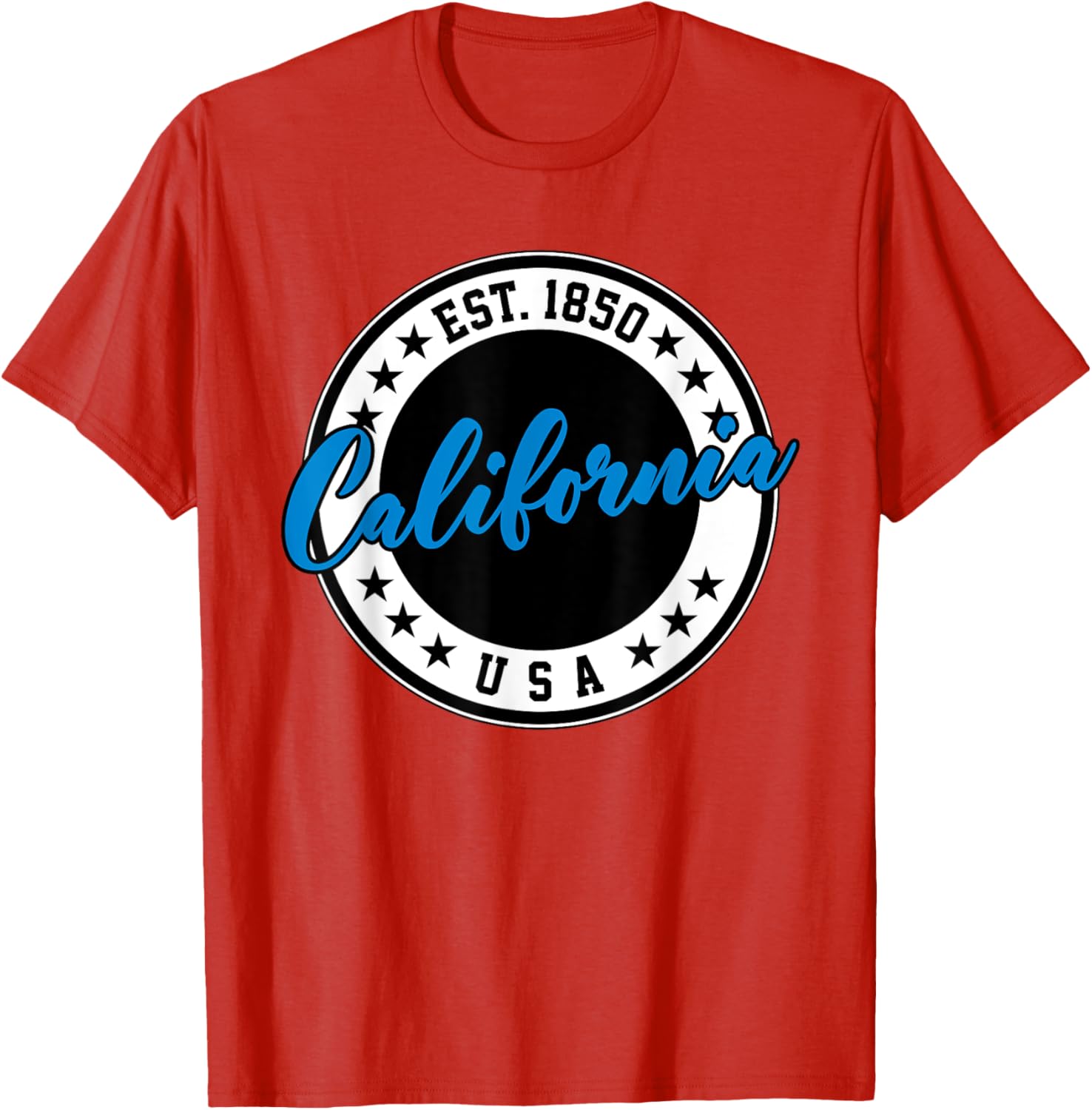 California USA Script Circle Blue Text T-Shirt for Casual Style - 20