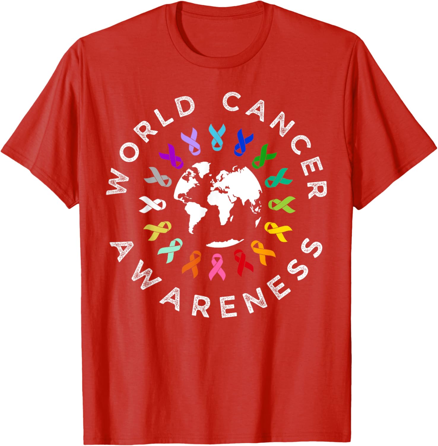 World Cancer Day Awareness Multi-Color Ribbon T-Shirt for Supporters - 1
