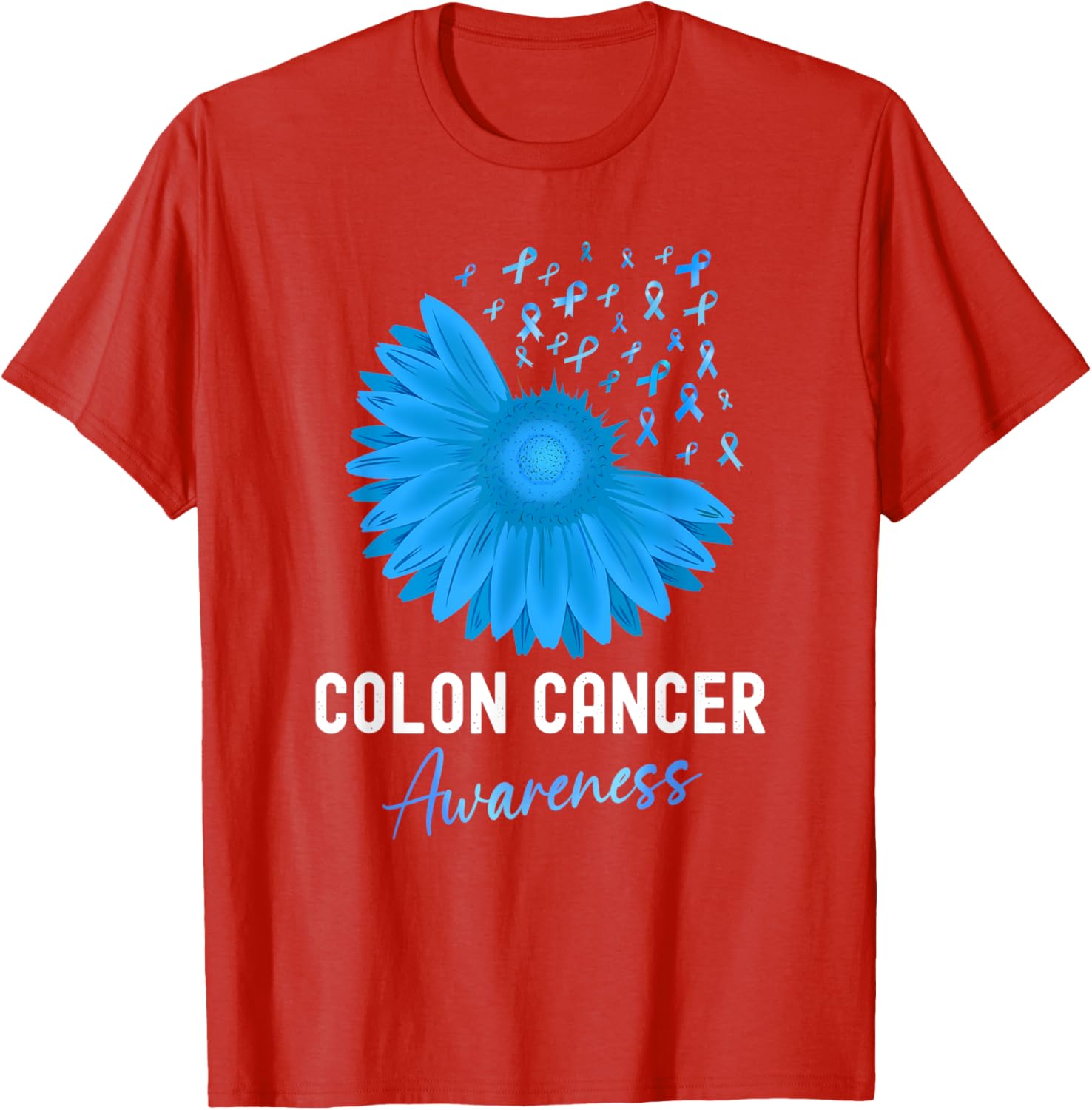 Colorectal Cancer Awareness Blue Ribbon Sunflower T-Shirt for Support - 14