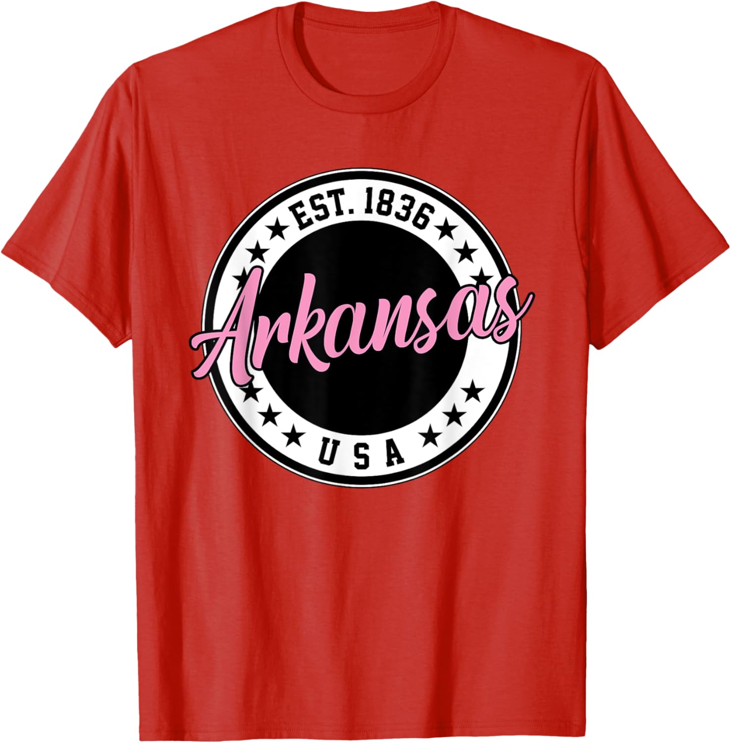 Arkansas Script Circle Pink Text T-Shirt for Stylish Comfort - 8