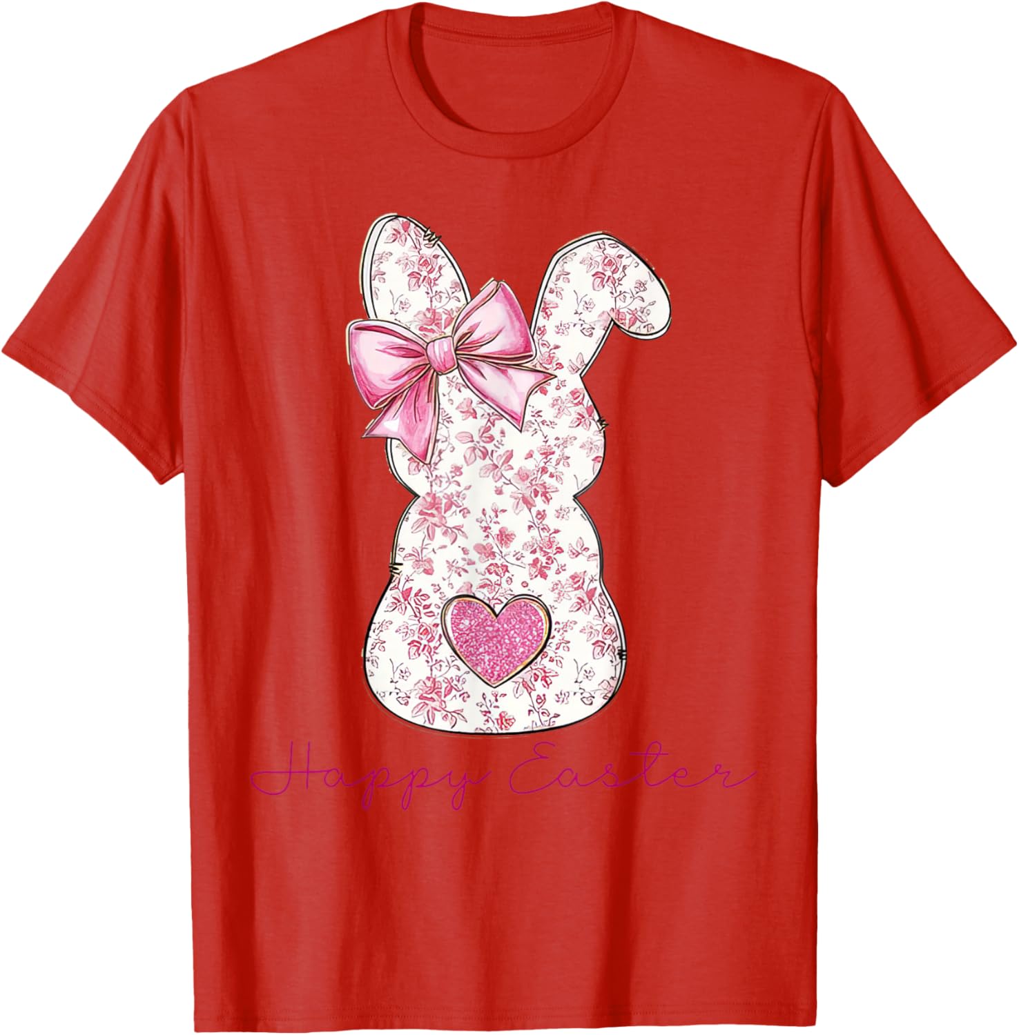 Happy Easter Pink Floral Bunny T-Shirt for Girls and Women - 1