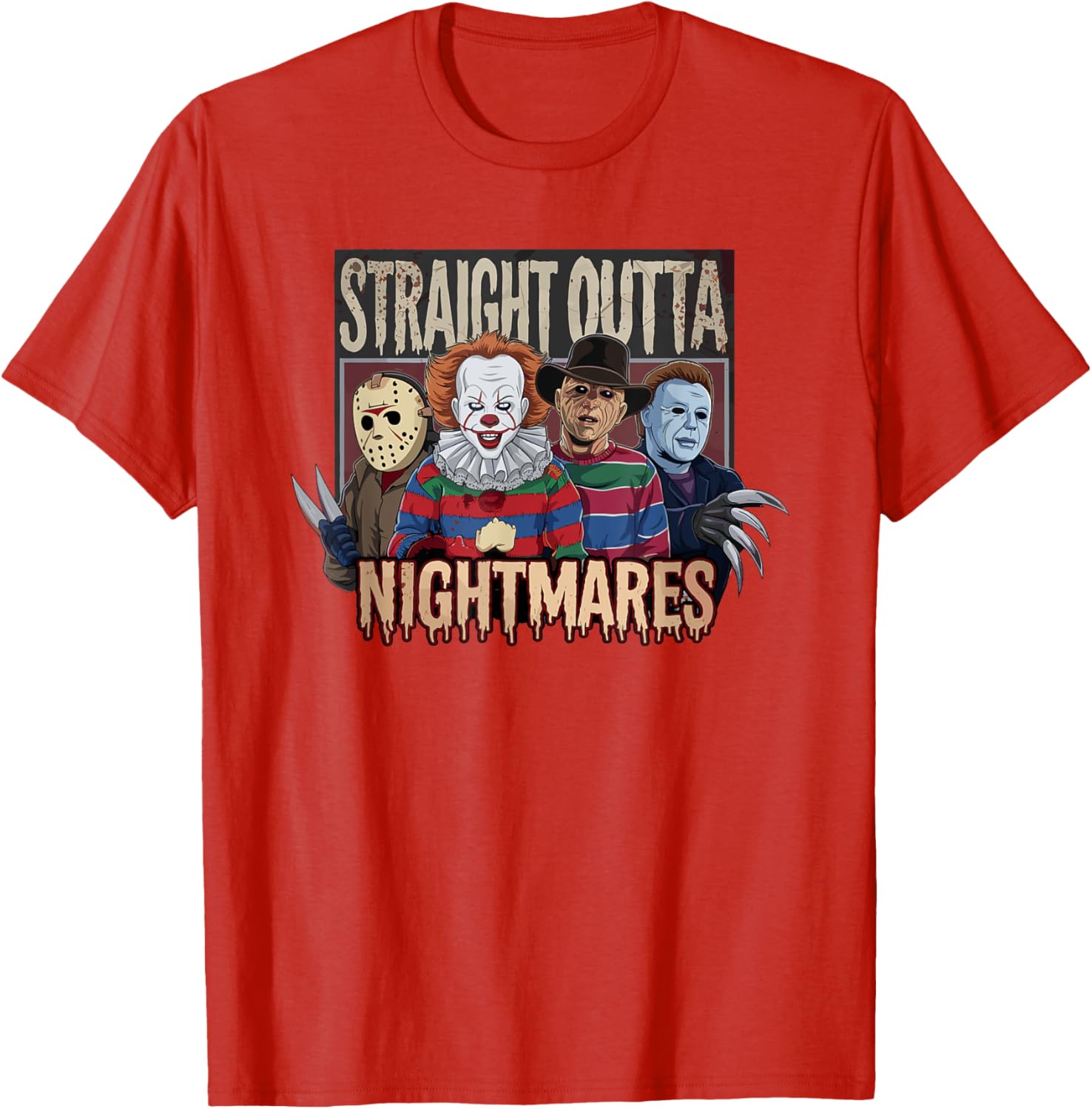 Vintage Horror Halloween Scary T-Shirt Straight Outta Nightmares Fun - 10