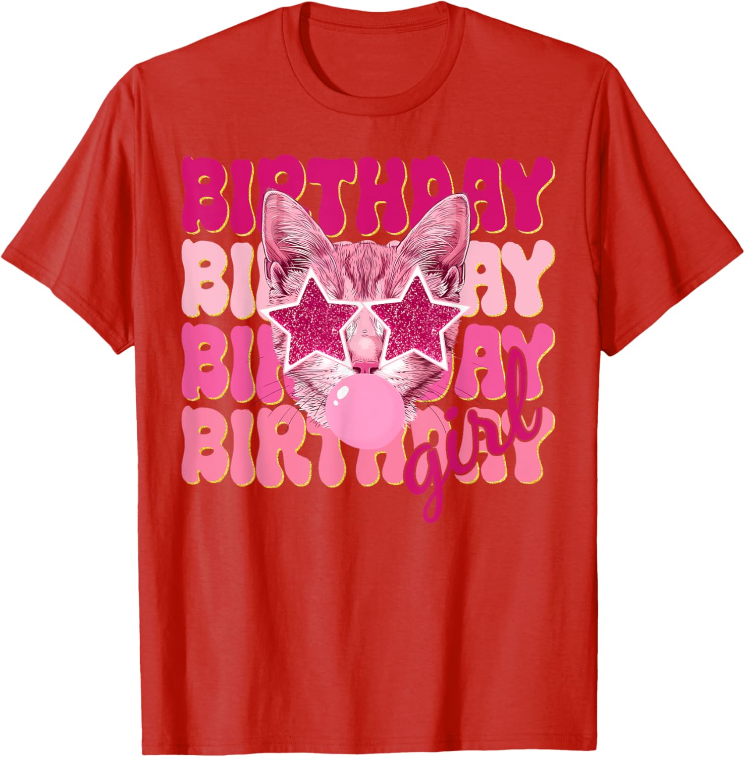 Birthday Girl Cat Bubble Blowing T-Shirt for Women Teens and Kids - 11