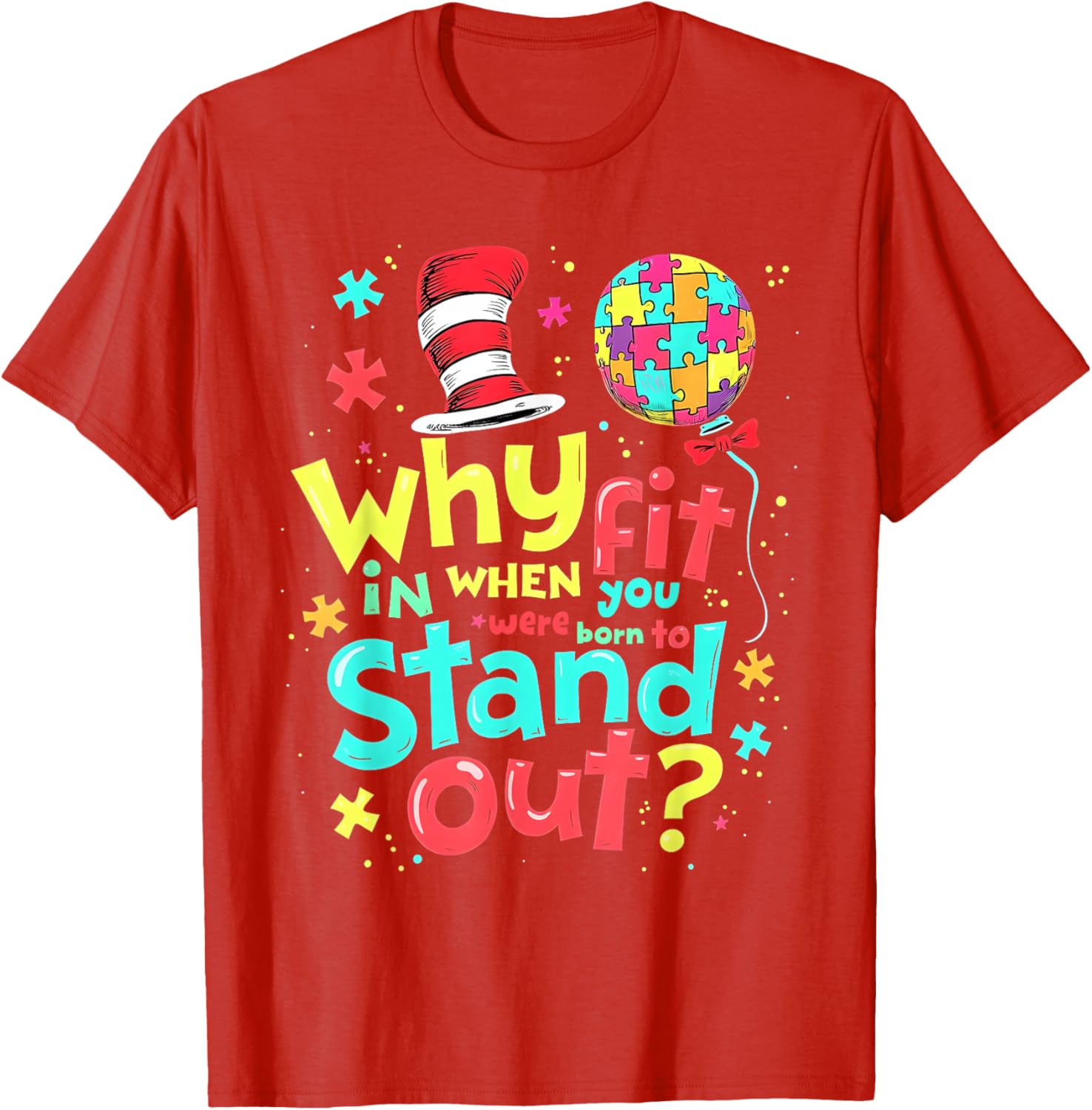 Autism Awareness Cool Cat in the Hat T-Shirt for Doctors and Teachers - 5