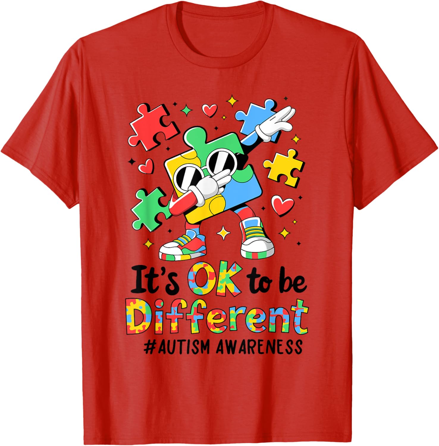 Autism Awareness Dabbing Puzzle Piece T-Shirt It's Okay To Be Different - 18