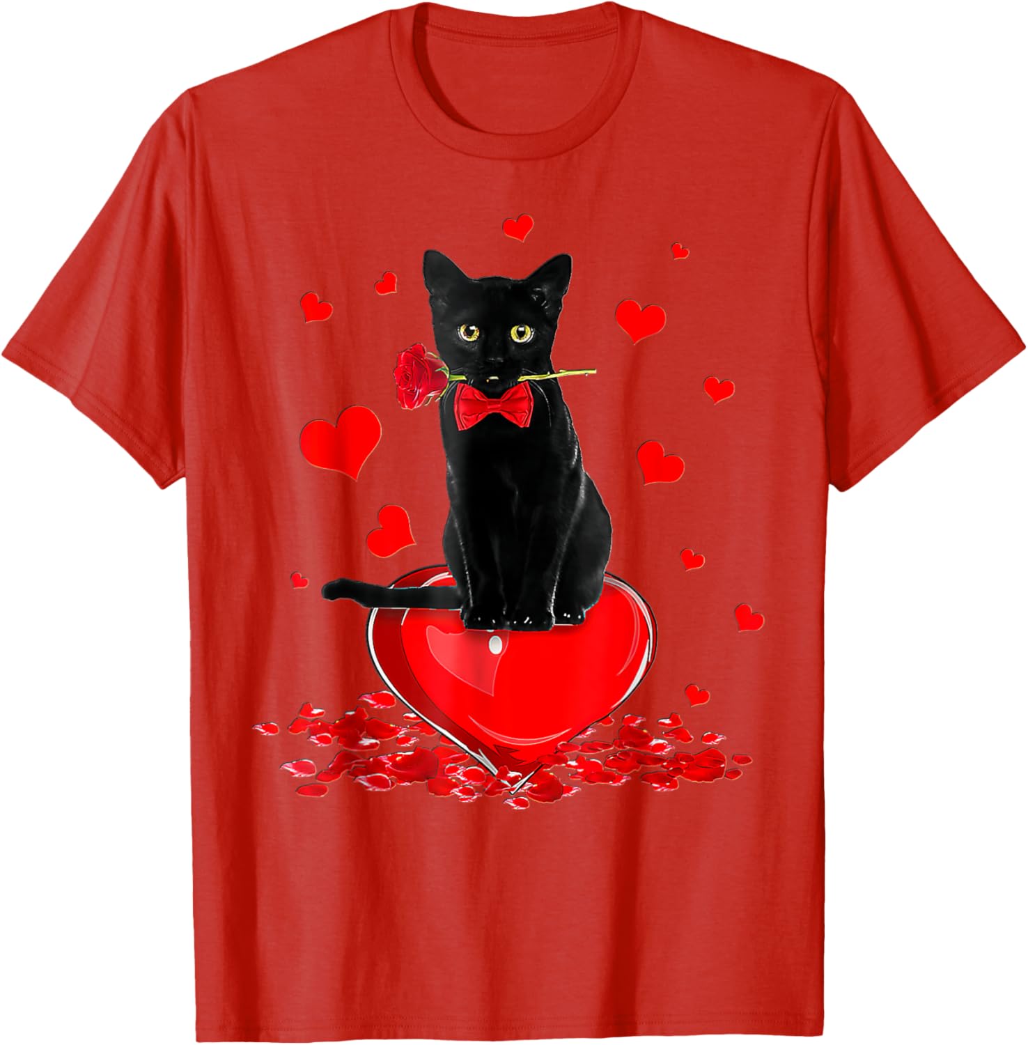 Cute Black Cat Valentine's Day Hearts T-Shirt for Cat Lovers - 15