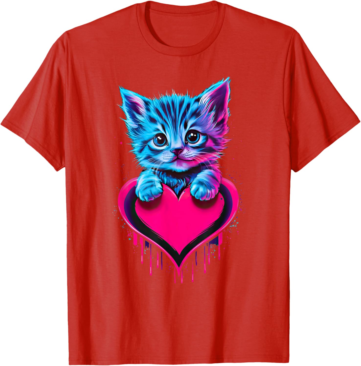 Cute Cat Valentine T-Shirt for Men, Women, and Kids - Funny Blacklight Design - 2