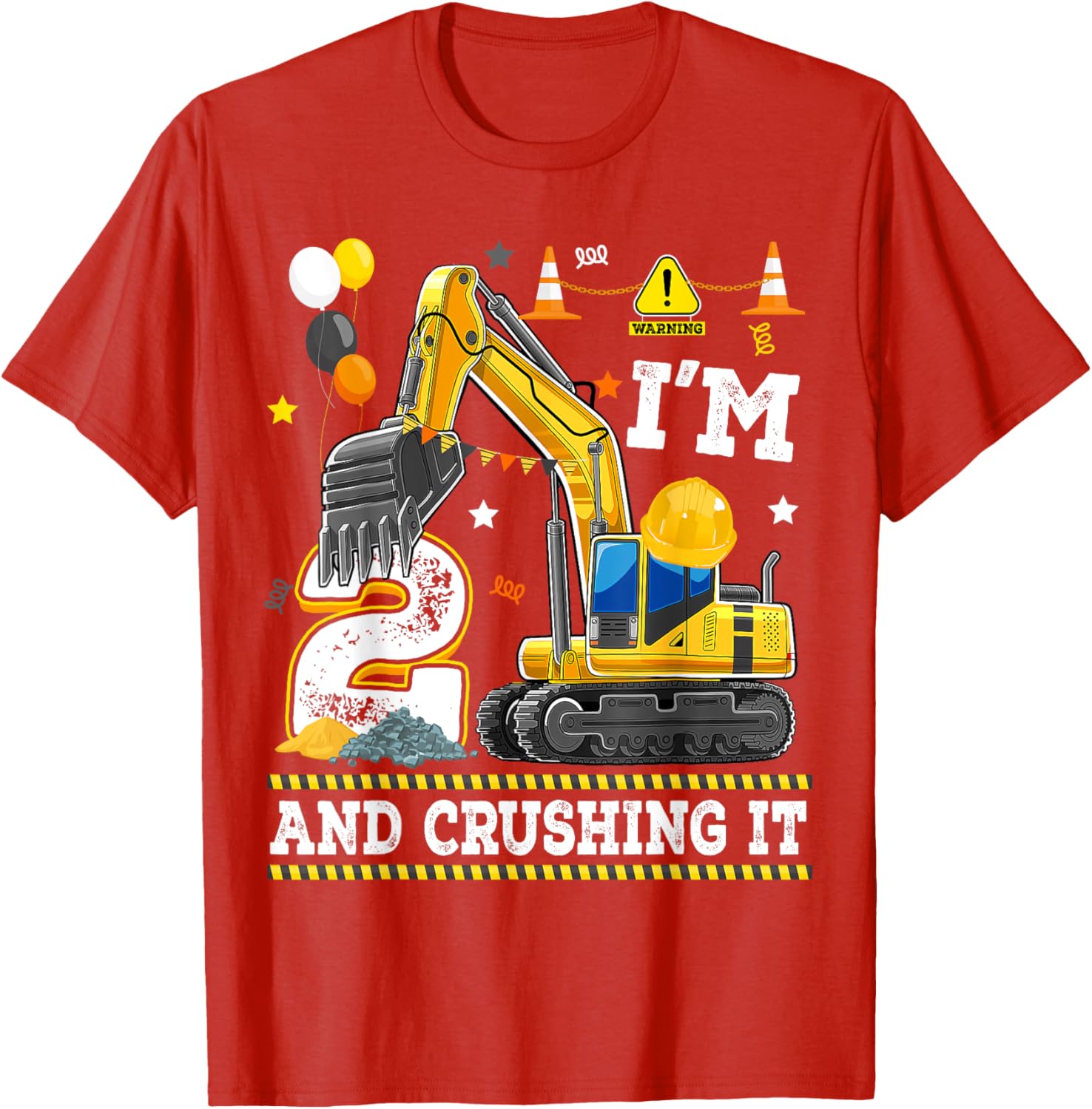 Adorable 2nd Birthday Excavator Digger Builder T-Shirt for Kids - 2