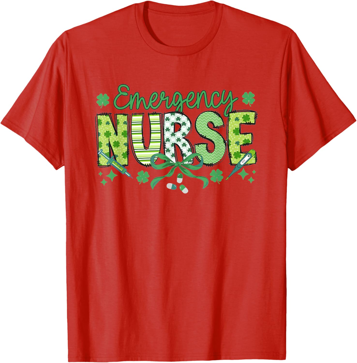 St Patrick's Day Shamrock Clover T-Shirt for Women Nurses ER RN - 7