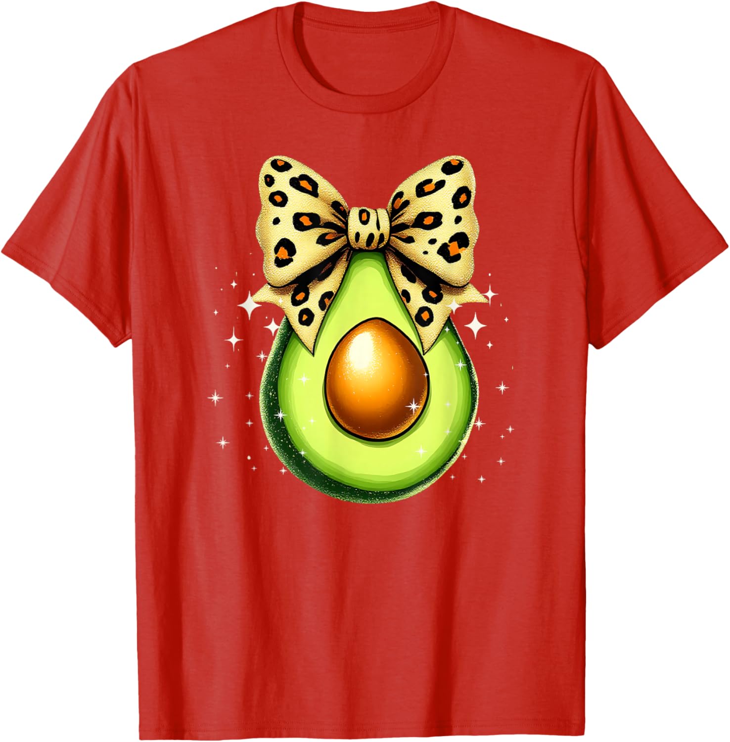 Cute Avocado Leopard Ribbon Bow T-Shirt for Women and Girls - 17