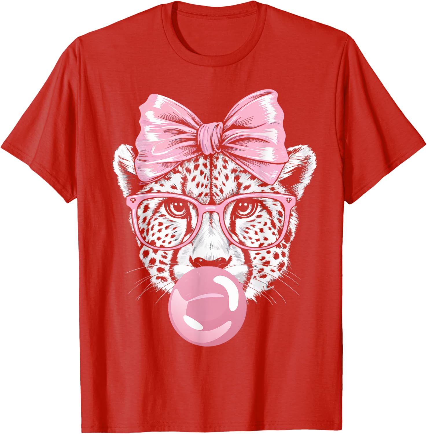 Cheetah With Glasses Blowing Pink Bubble Gum T-Shirt for Fun Fashion - 7