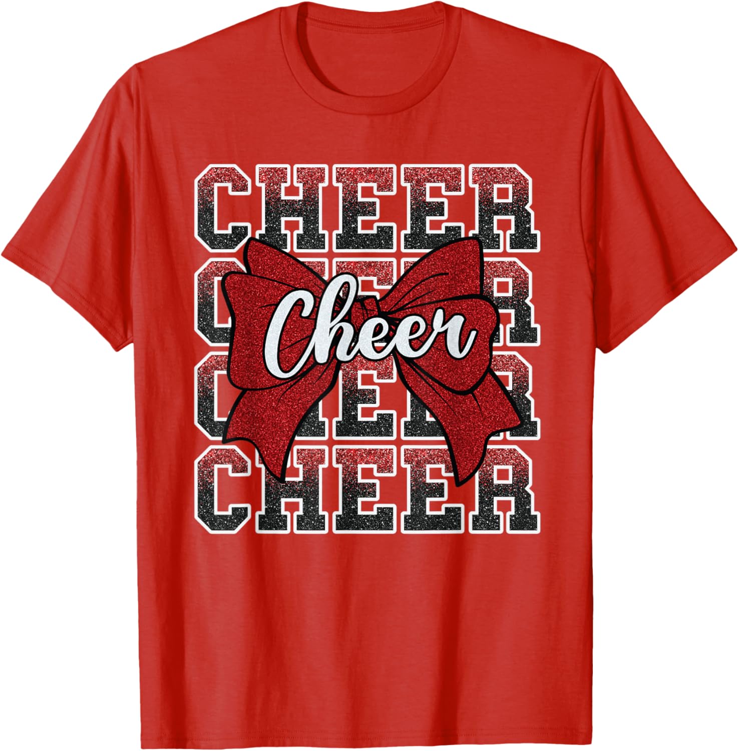 Coquette Cheer Bow Funny Sport Cheerleader Red T-Shirt for Cheer Fans - 19