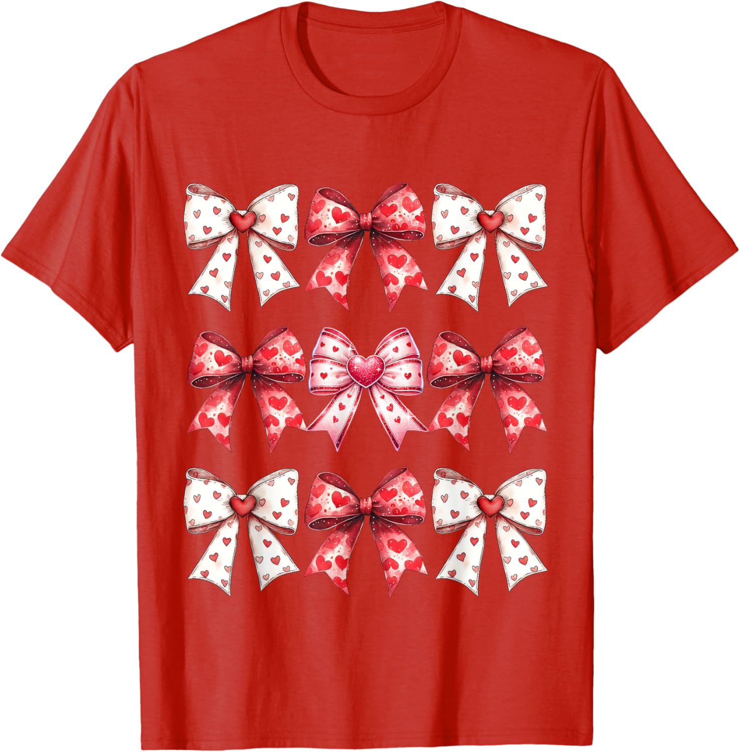 Valentine's Day Heart Coquette Bow Ribbons T-Shirt for Women and Girls - 4