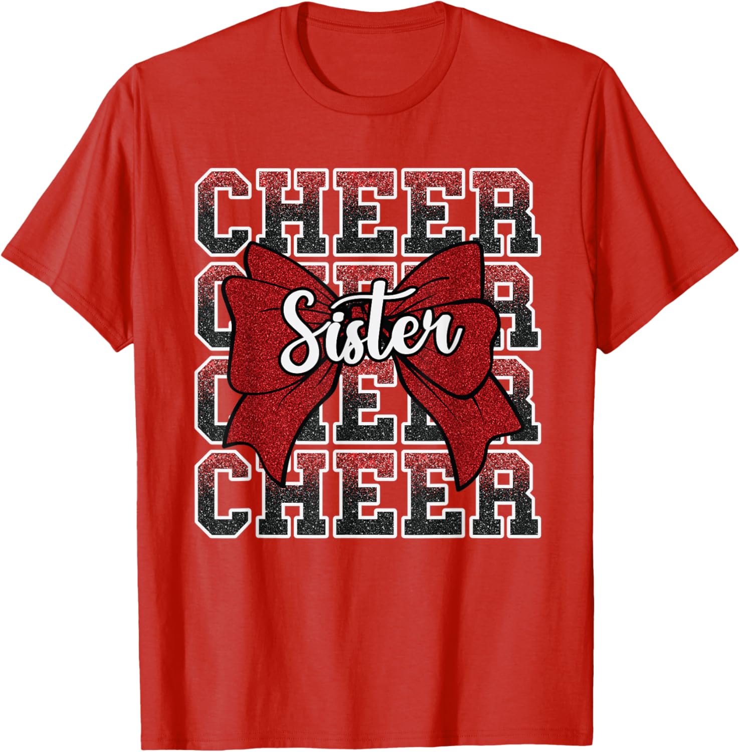 Coquette Cheer Sister Bow Red T-Shirt for Sport Cheerleaders - 18
