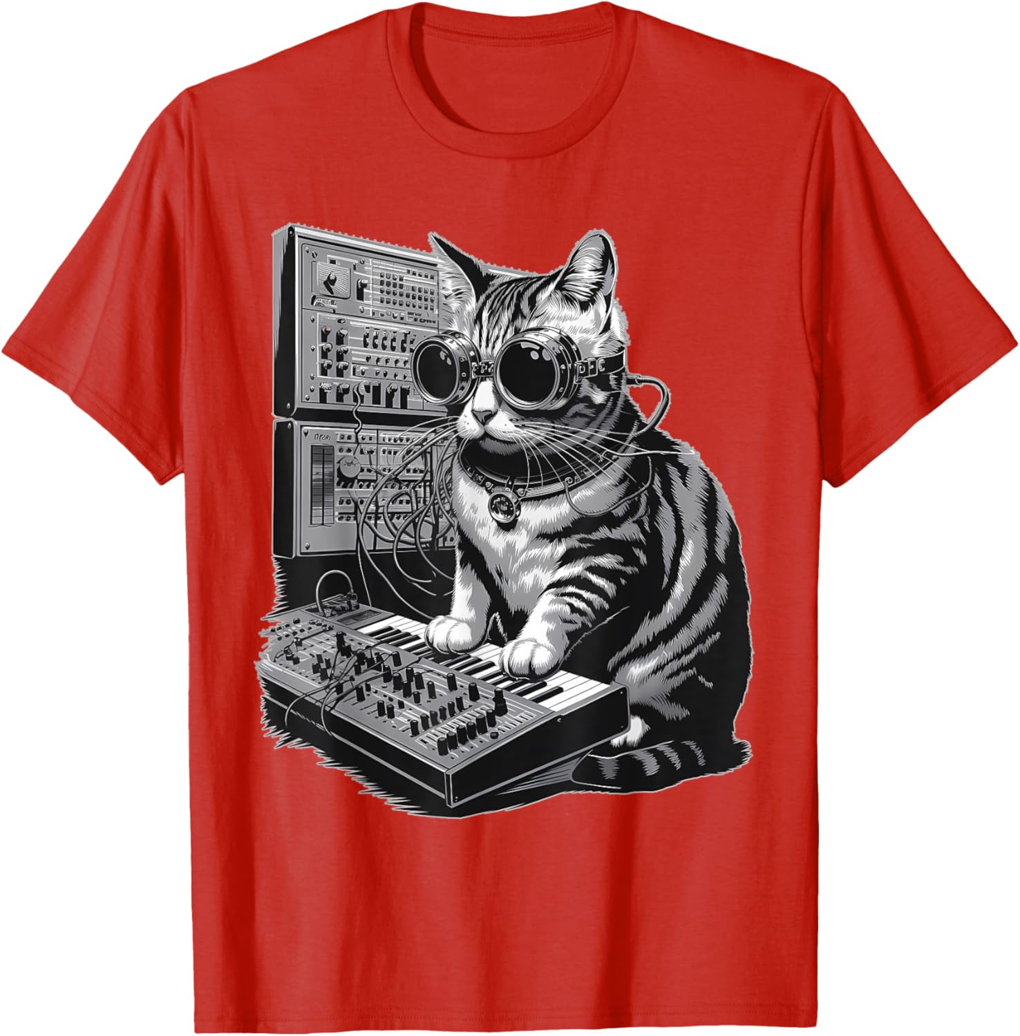 Steampunk Cat Playing Synthesizer Techno Music T-Shirt for Cat Lovers - 9