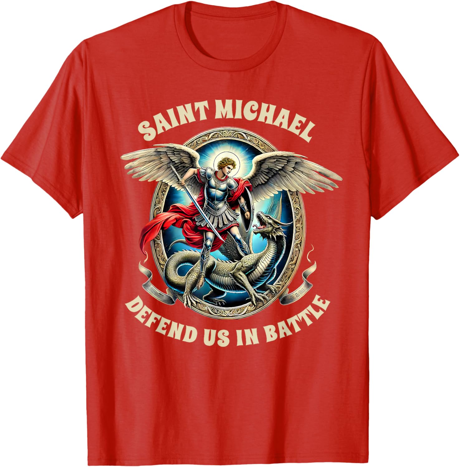 St. Michael Catholic Faith T-Shirt Pray For Us Defend Us In Battle - 13
