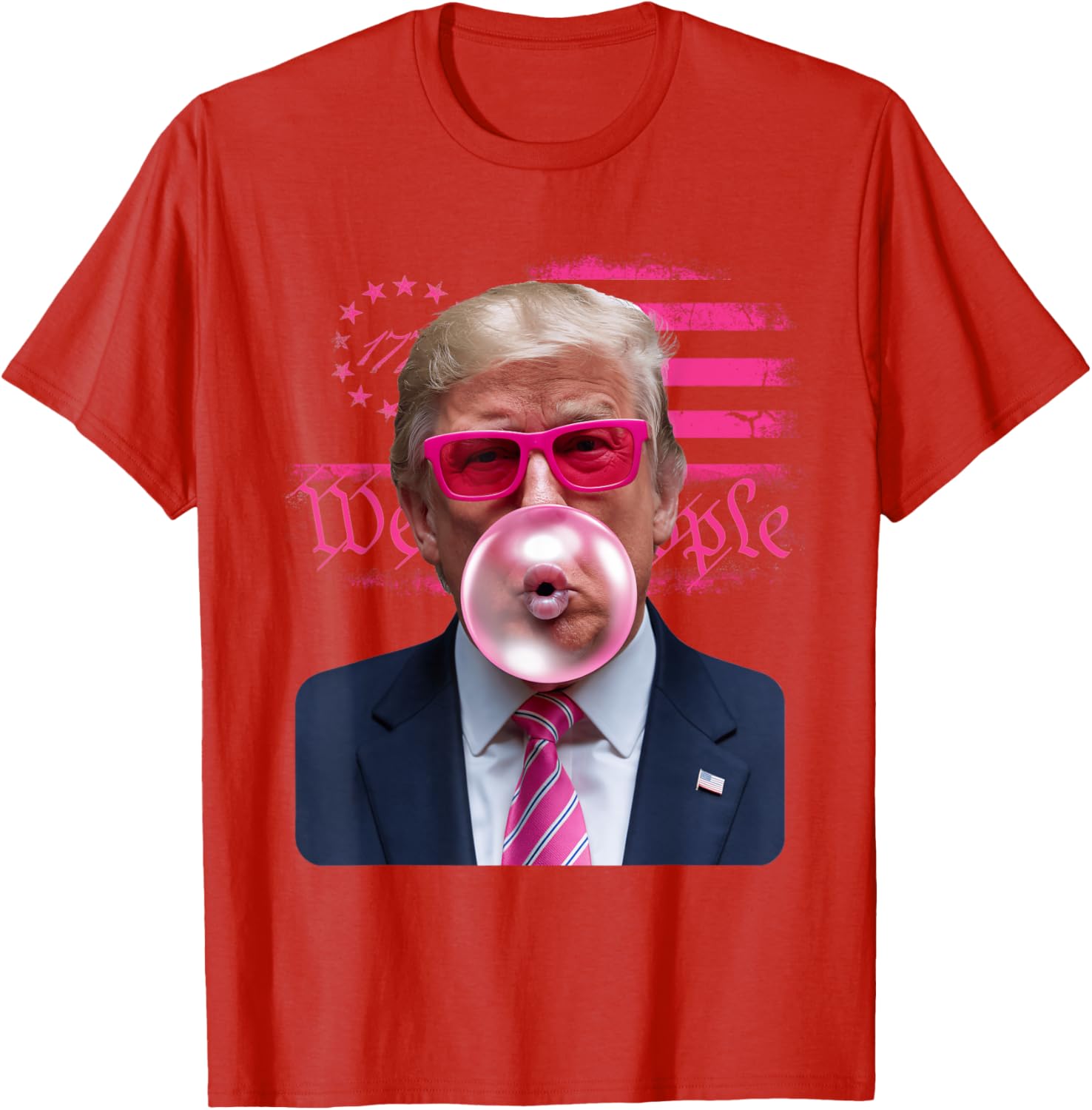Trump Pink Glasses Bubble Gum 4th of July American Flag T-Shirt - 25