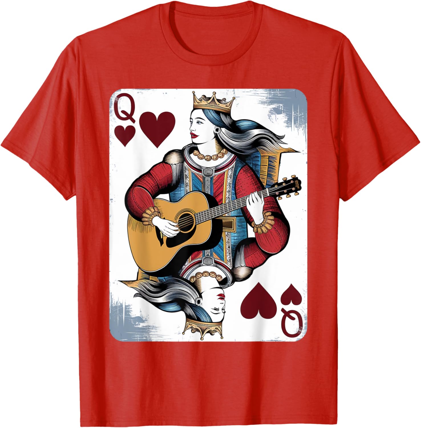 Vintage Queen of Hearts Guitarist T-Shirt for Music and Card Game Lovers - 2