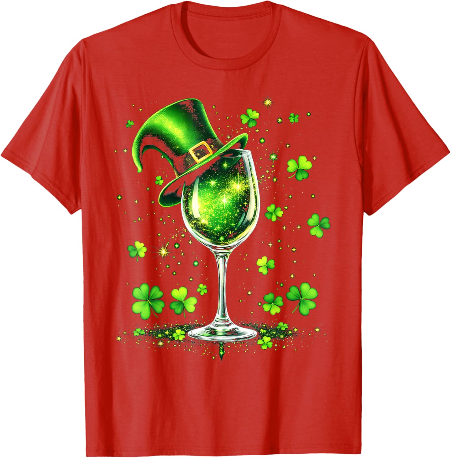 St Patricks Day Shamrock Wine Glass and Leprechaun Hat T-Shirt - 4