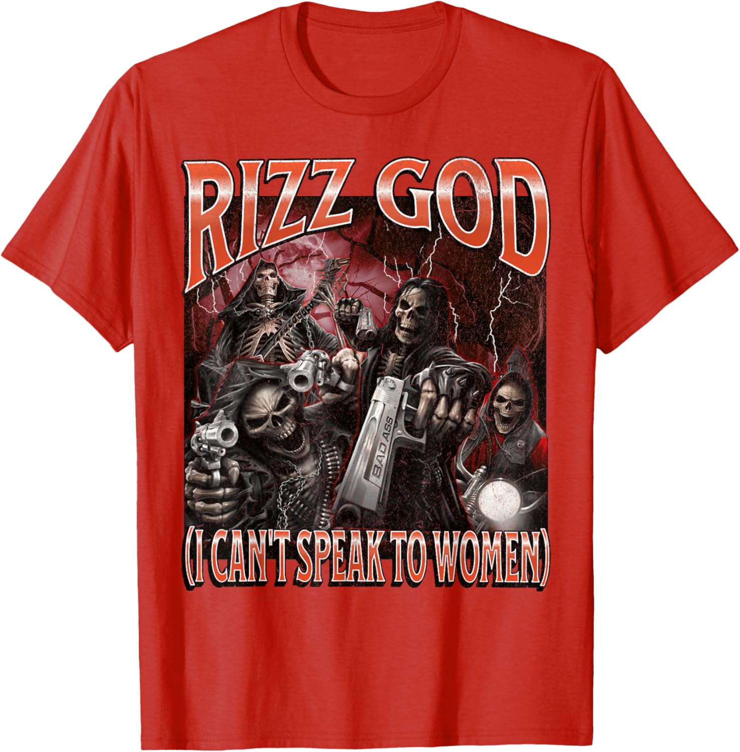 Funny Rizz God Skeleton Meme Tee for Men Who Can't Talk to Women - 25