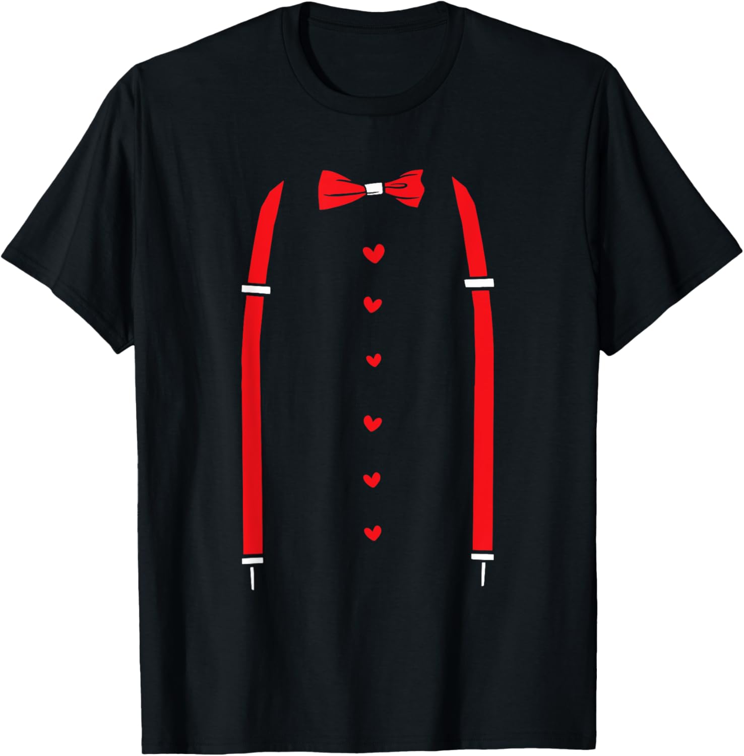 Valentine's Day Red Suspenders Bow Design T-Shirt for Men and Women - 19
