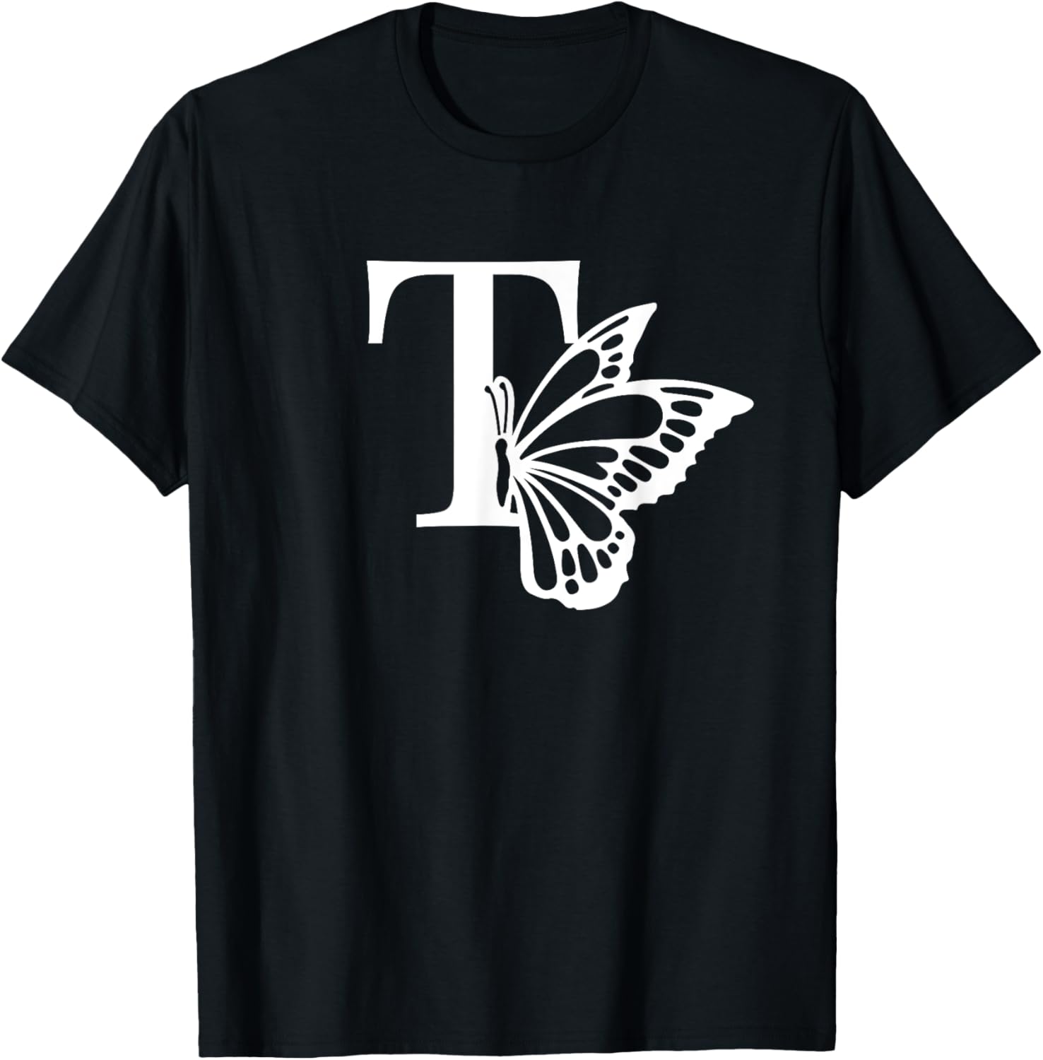 Butterfly Monogram Initial T T-Shirt Stylish Alphabet Tee for Women - 28