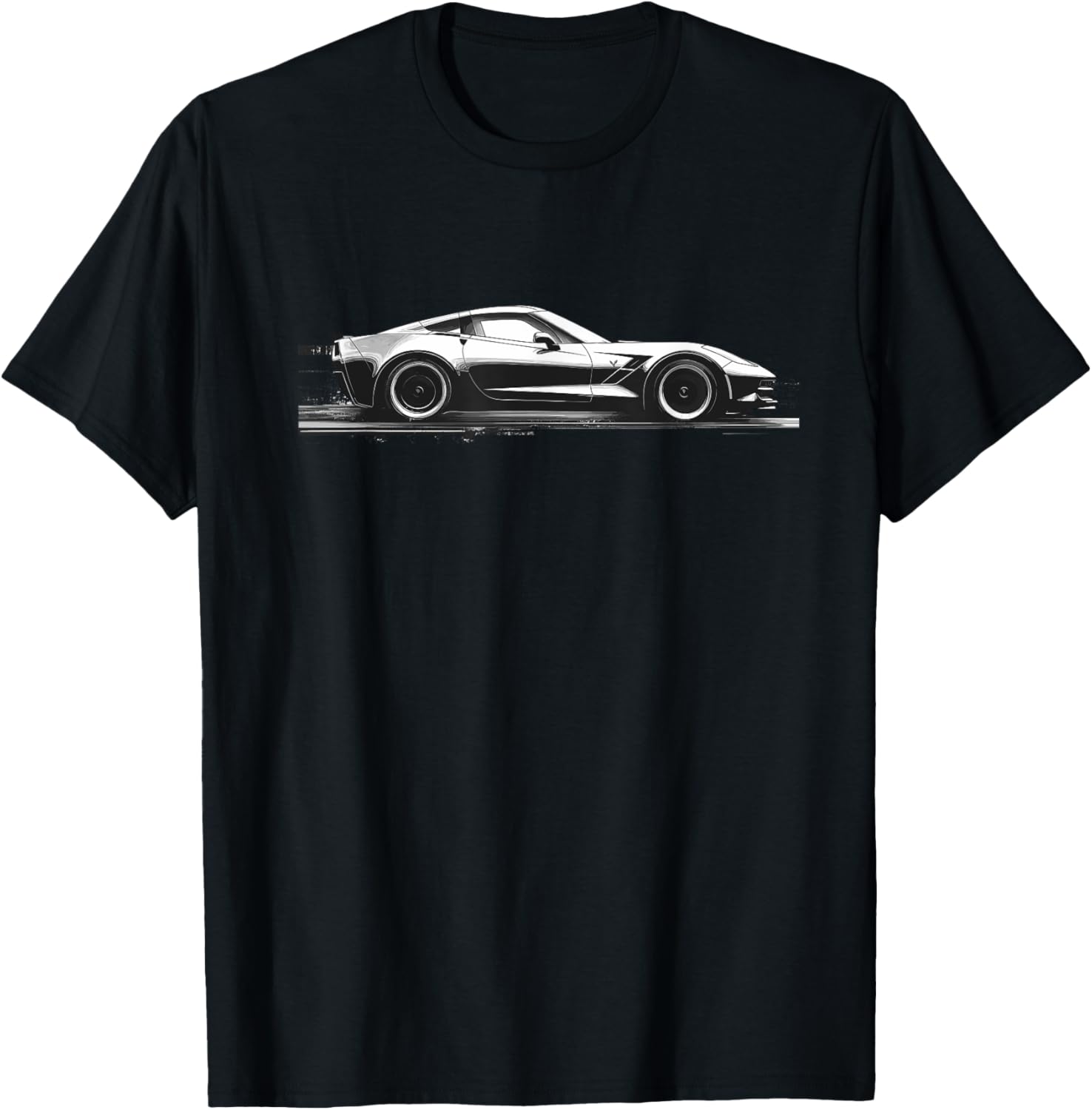 C7 Vette Silhouette Black and White Supercar Racecar T-Shirt - 17