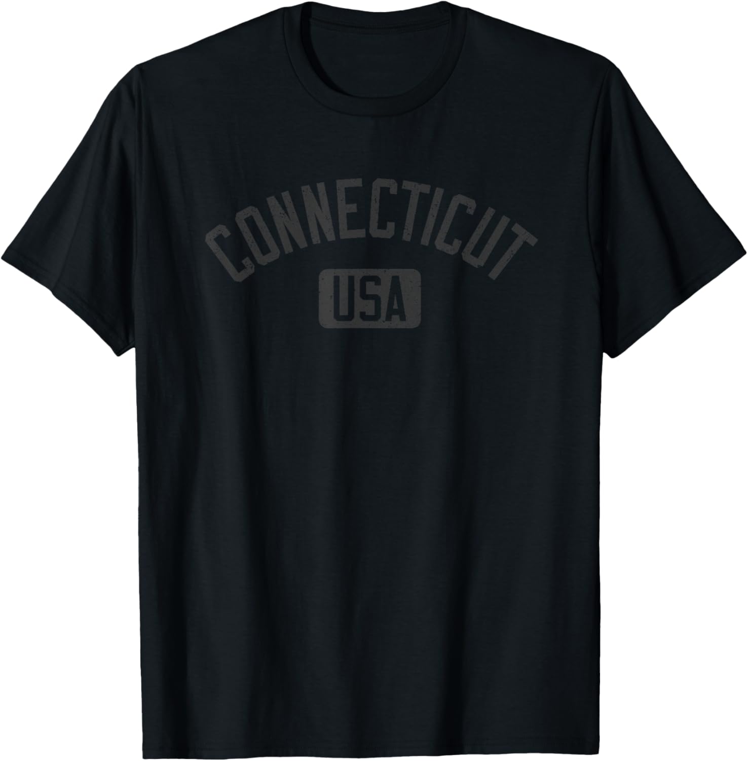 Connecticut Arched Text Distressed Black Print T-Shirt for Casual Style - 10