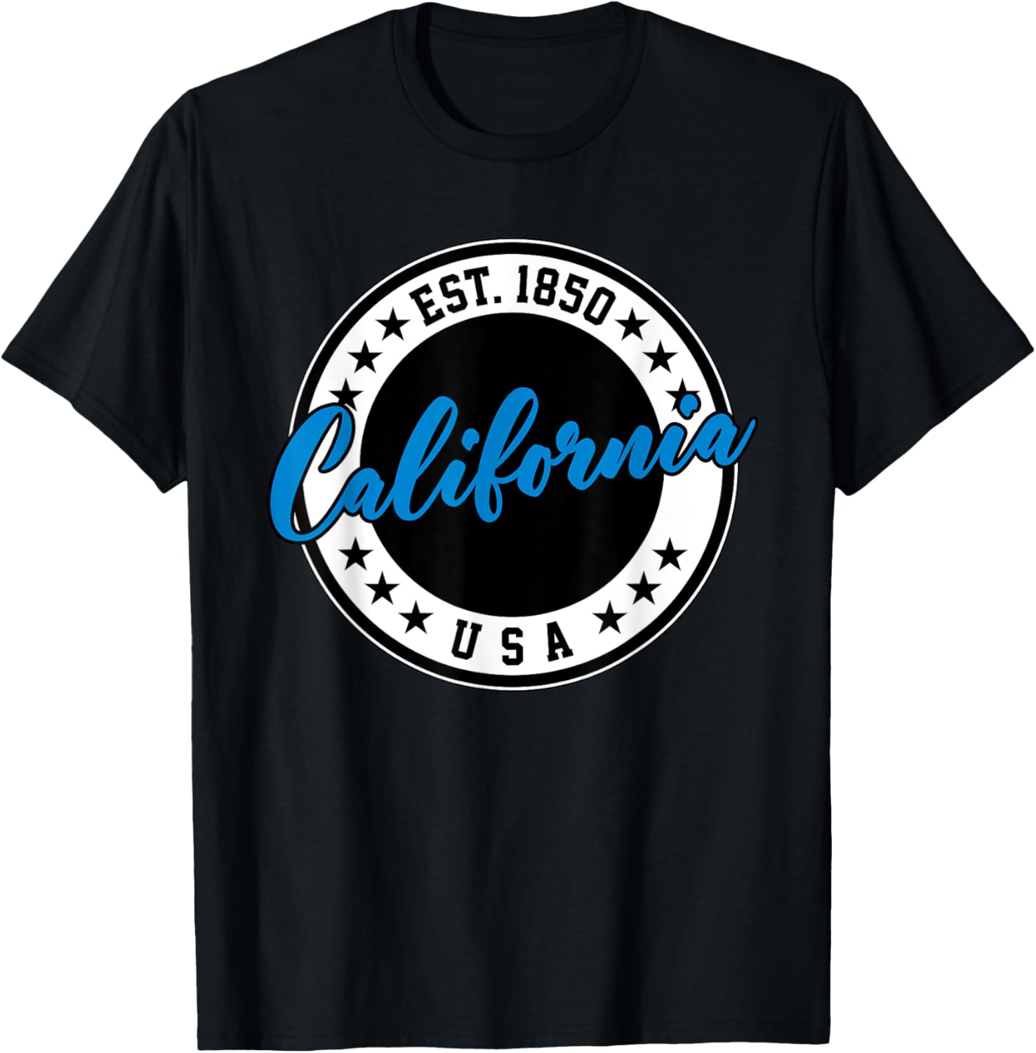 California USA Script Circle Blue Text T-Shirt for Casual Style - 5