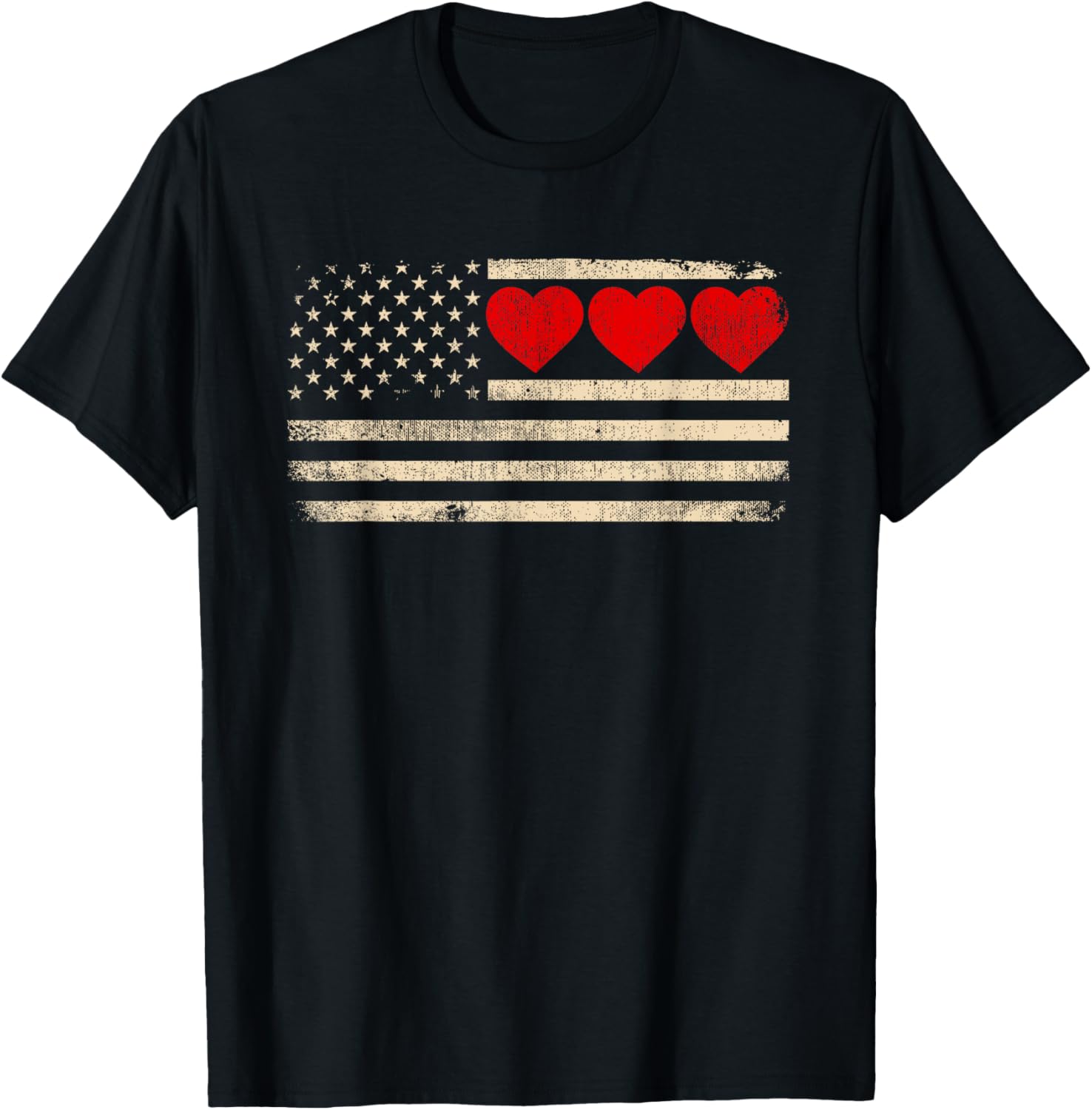 Vintage Valentine's Day T-Shirt Featuring American Flag Hearts for Lovers - 3
