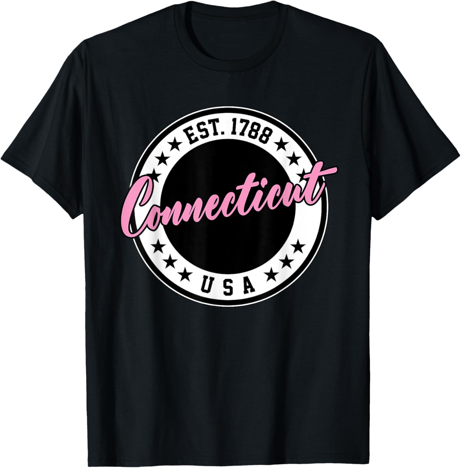 Connecticut Script Circle Pink Text T-Shirt for Casual Style and Comfort - 10
