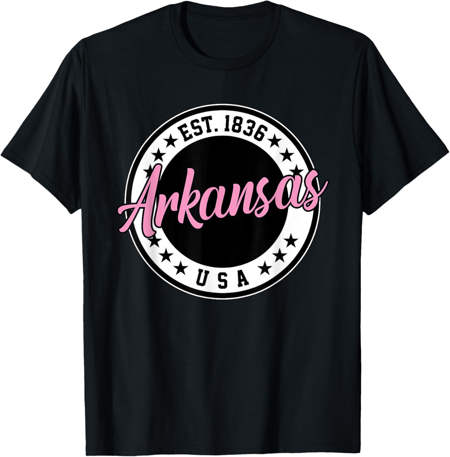 Arkansas Script Circle Pink Text T-Shirt for Stylish Comfort - 11