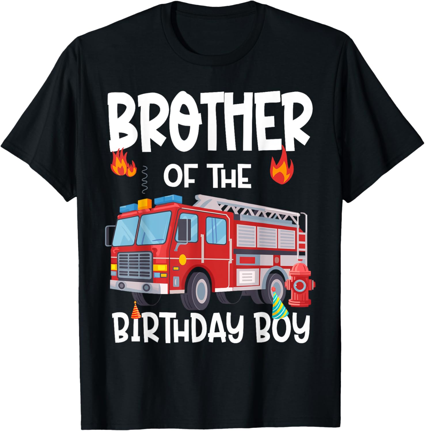 Brother of the Birthday Boy Fire Truck T-Shirt for Fun Celebrations - 3