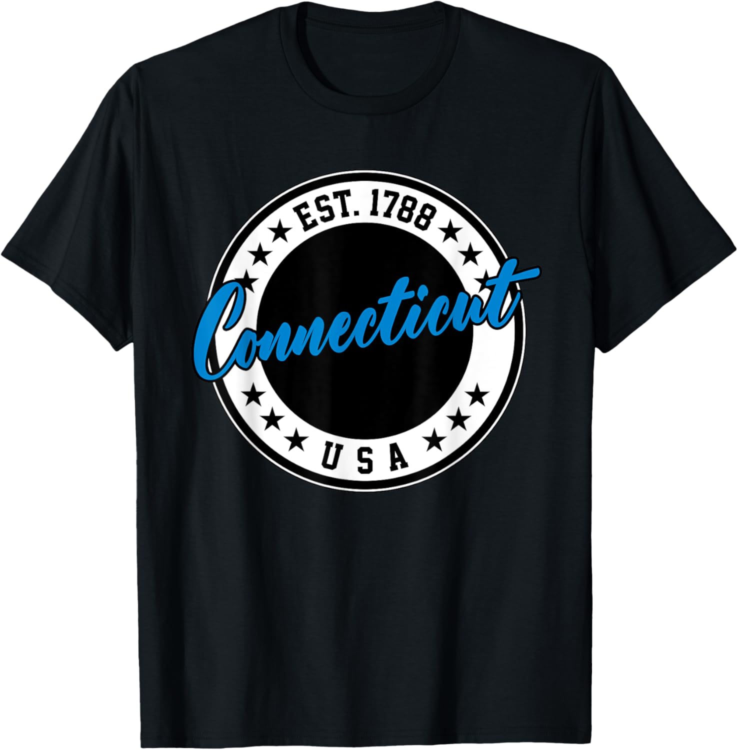 Connecticut USA Script Circle T-Shirt in Blue - Stylish Casual Wear - 20