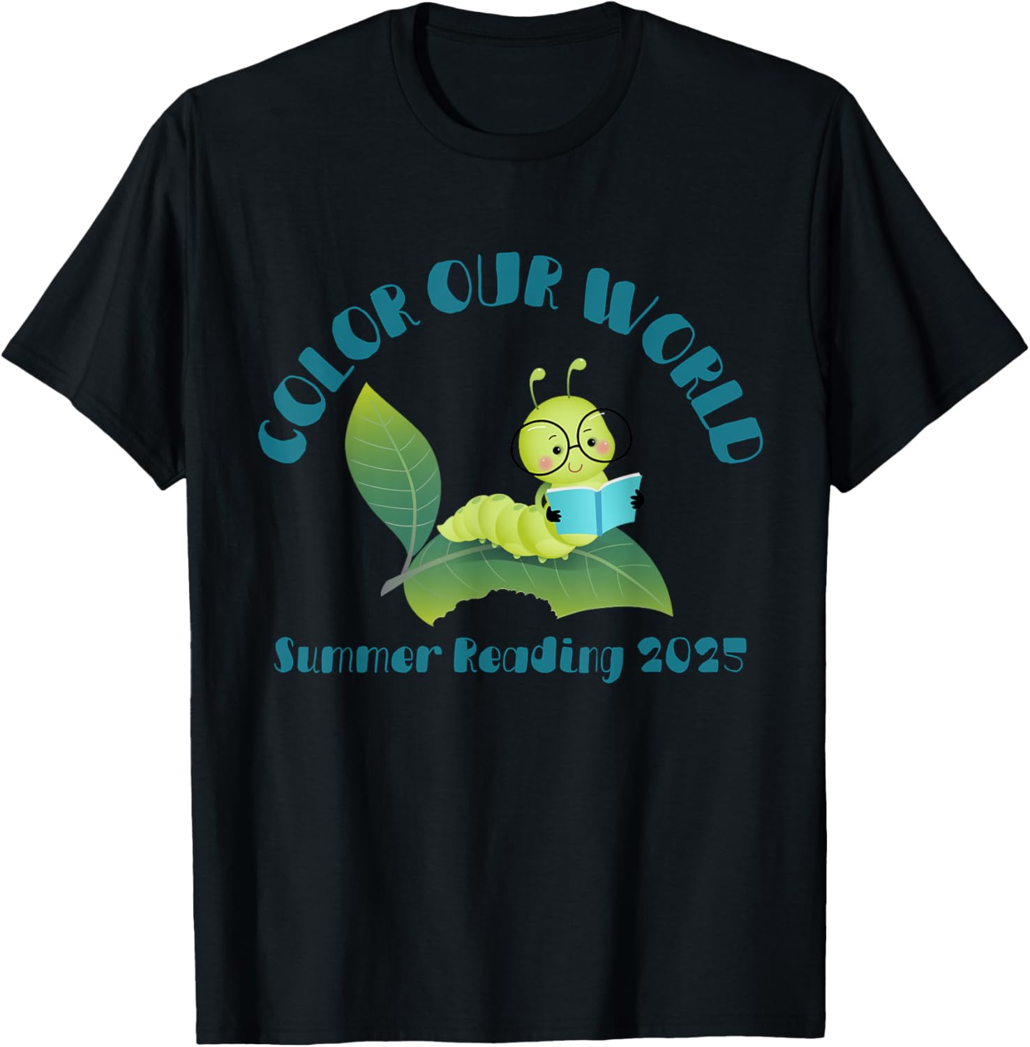 Color Our World Summer 2025 Reading Program Book Worm T-Shirt for Kids - 14