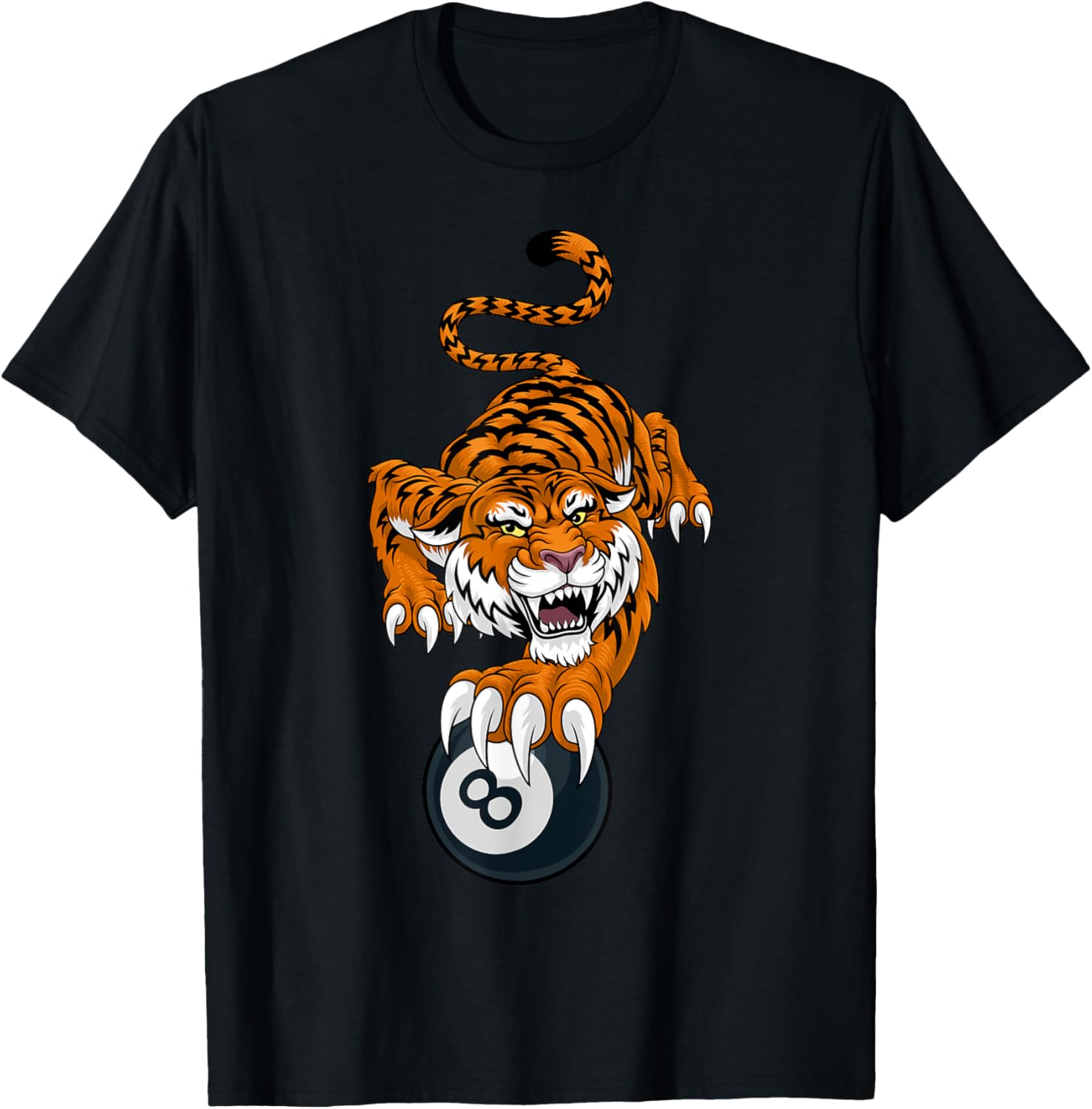 Tiger Angry Pool 8 Ball Billiards Cartoon Character T-Shirt for Fun Style - 3
