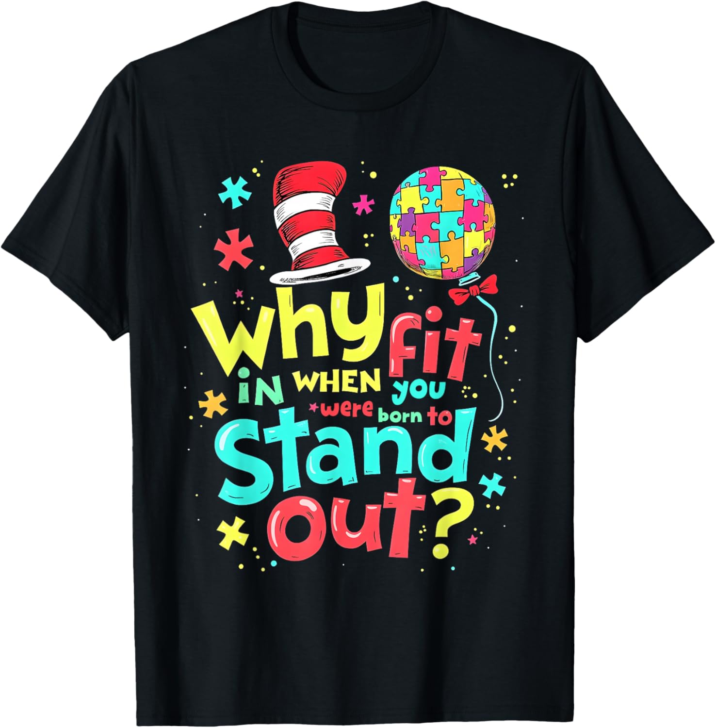 Autism Awareness Cool Cat in the Hat T-Shirt for Doctors and Teachers - 22