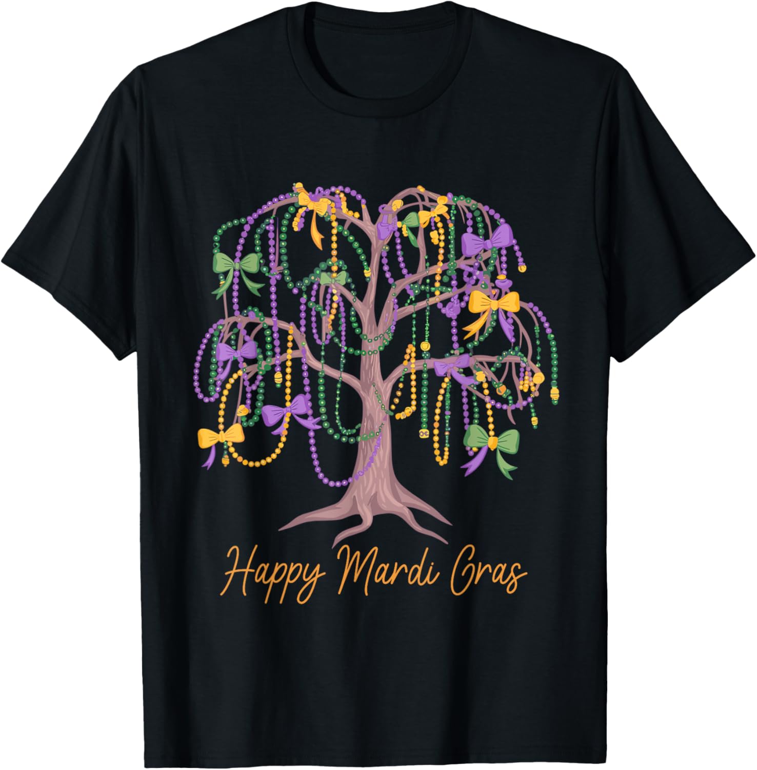 Coquette Bow Mardi Gras Tree Beads Women's T-Shirt for Festival Fun - 2